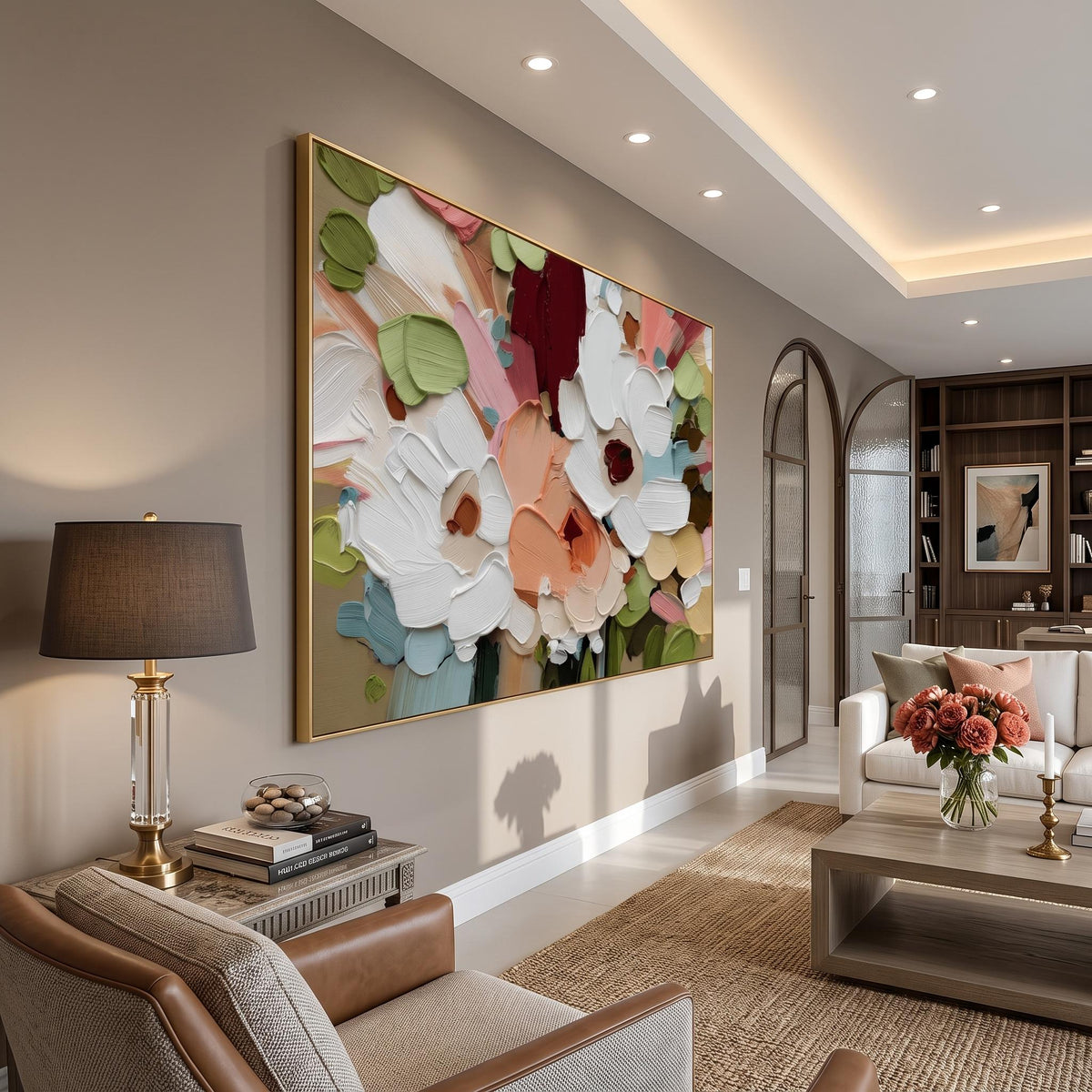 Petals Across Morning Light – Colorful Floral Painting | Textured Horizontal Living Room Wall Art