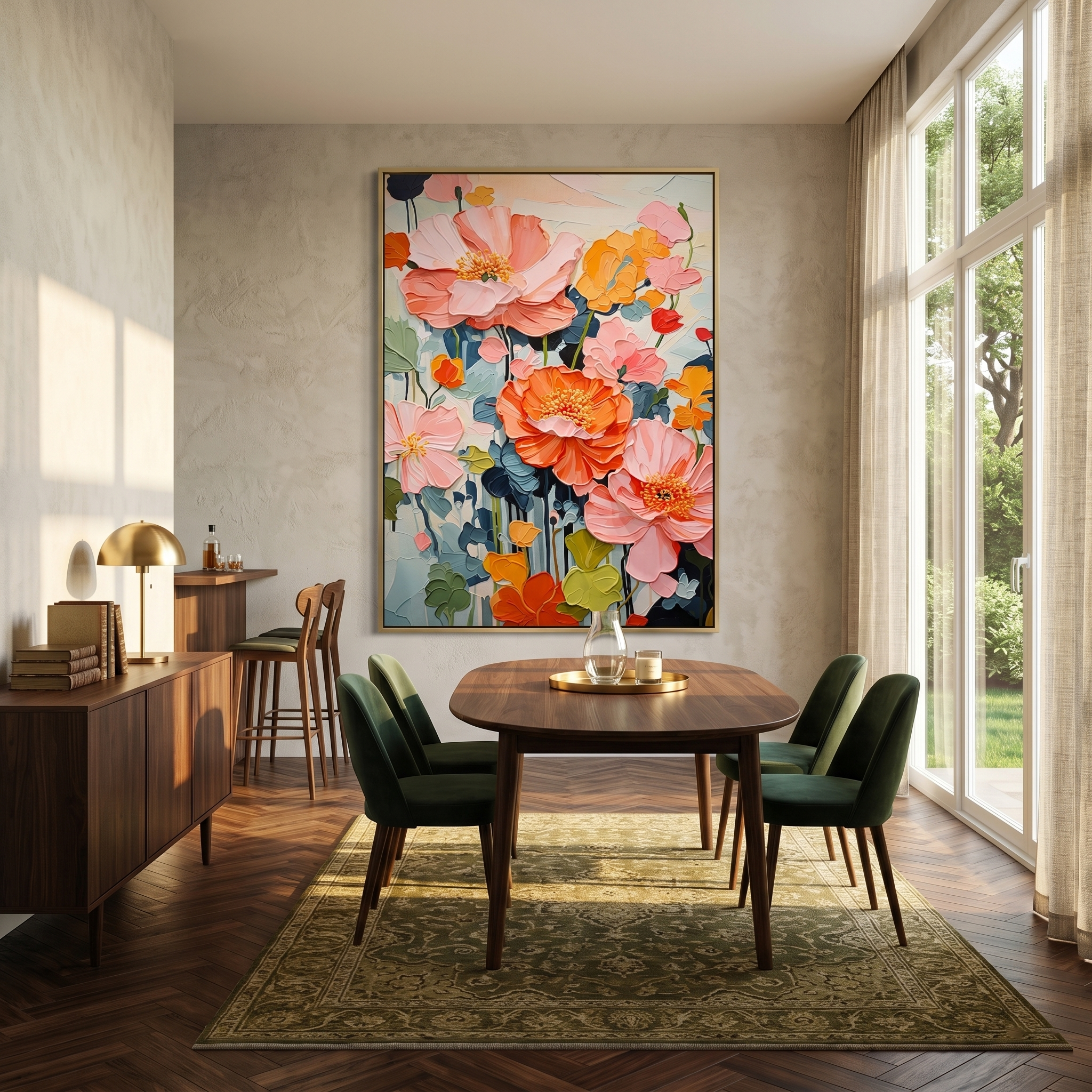 Floral Poetry – Modern Impasto Flower Oil Painting | Textured Peony Bedroom Art