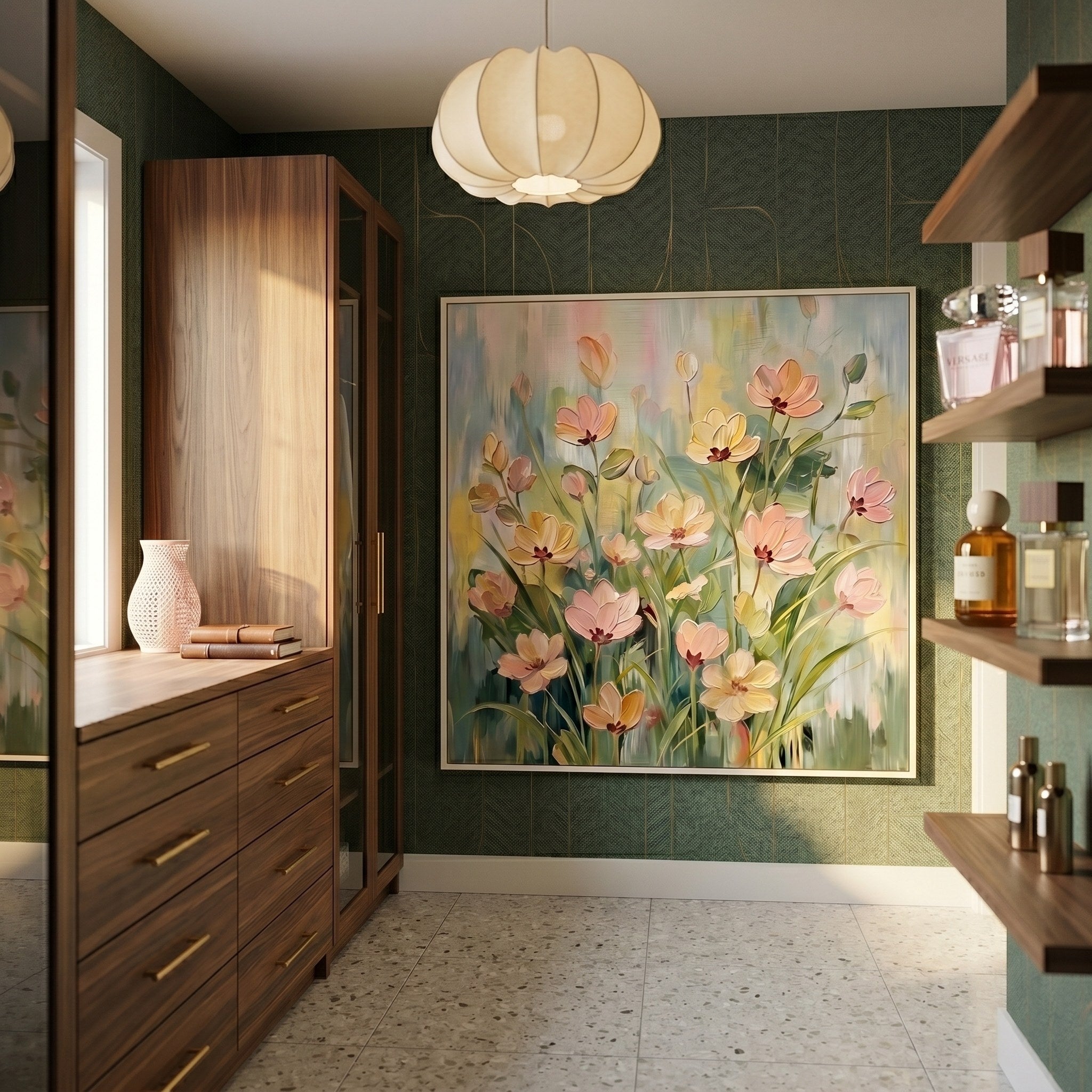Velvet Bloom – Impasto Floral Oil Painting | Cream-Style Textured Hallway Wall Art