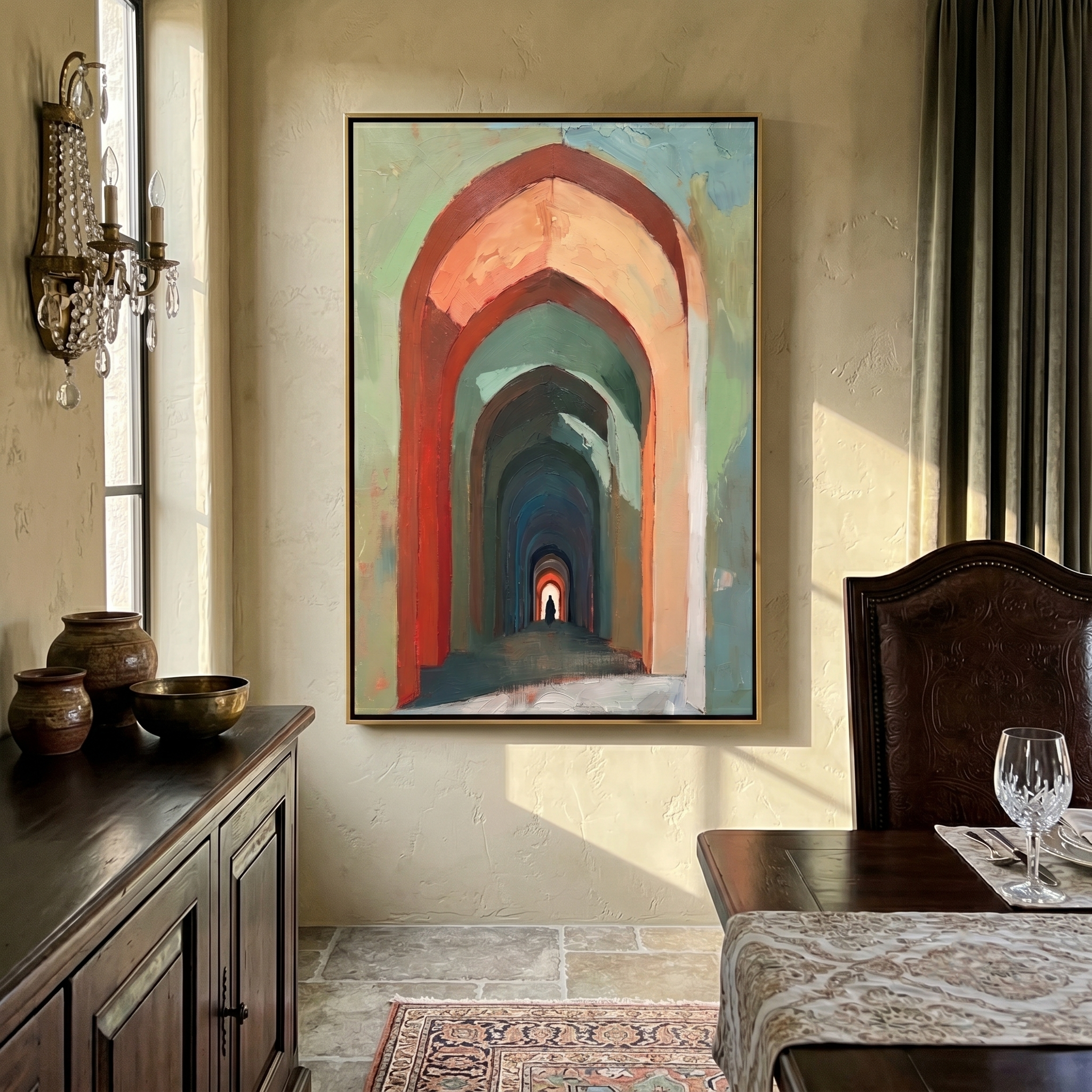 The Infinite Passage – Surrealistic Archway Architectural Painting | Modern Retro Home Office Art