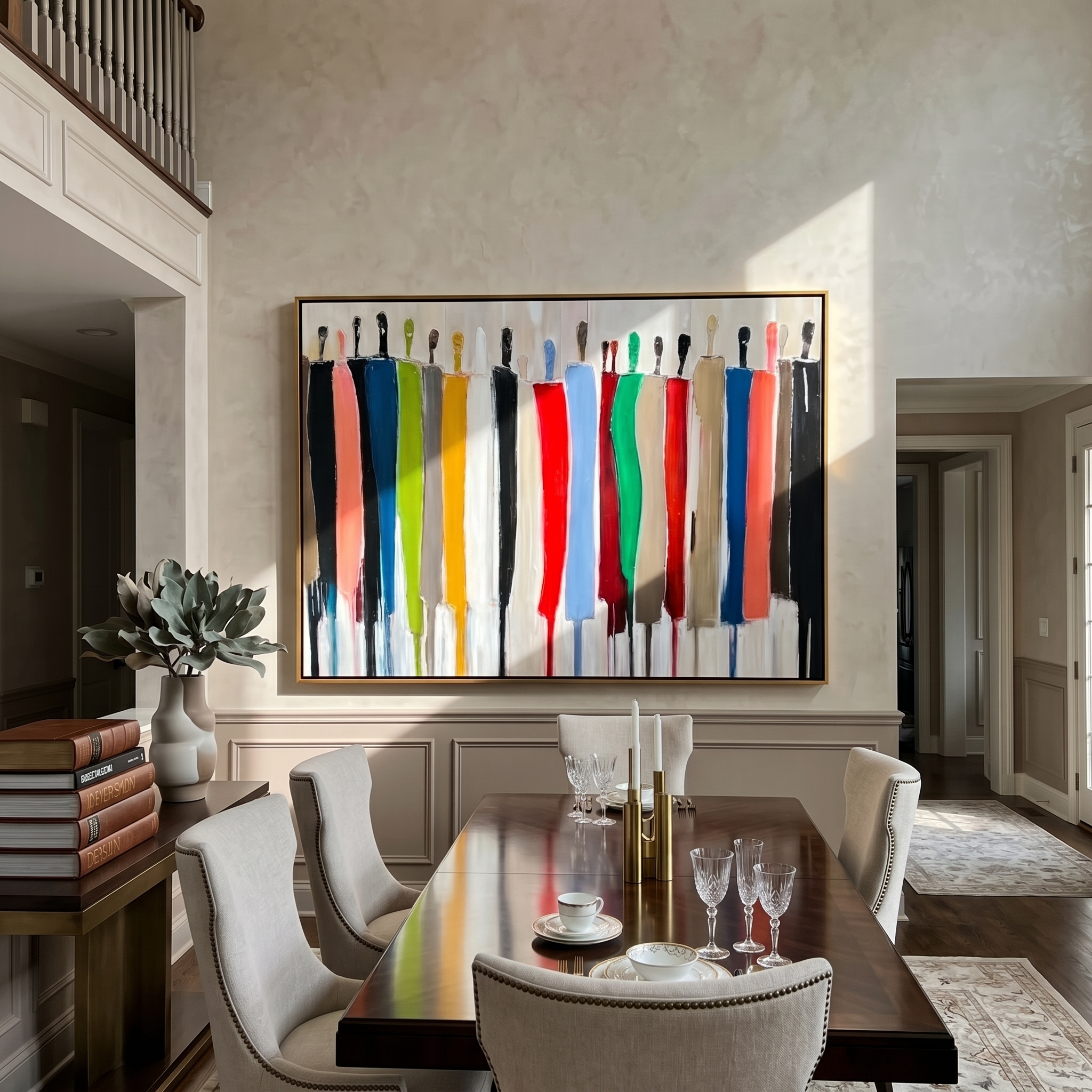 Collective Spirit – Hand-Painted Multicolored Abstract Crowd Portrait Painting | Bold Expressionist Living Room & Dining Room Art