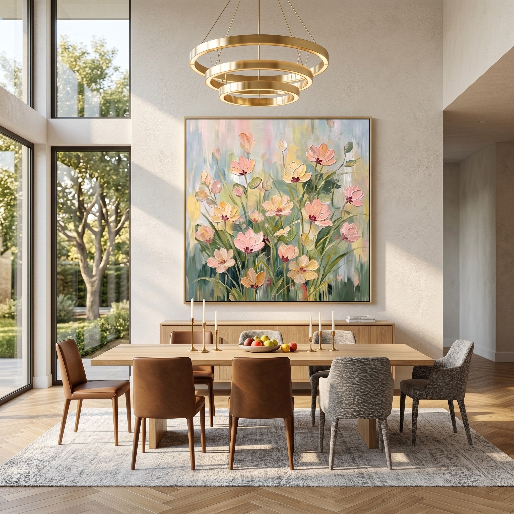 Velvet Bloom – Impasto Floral Oil Painting | Cream-Style Textured Hallway Wall Art