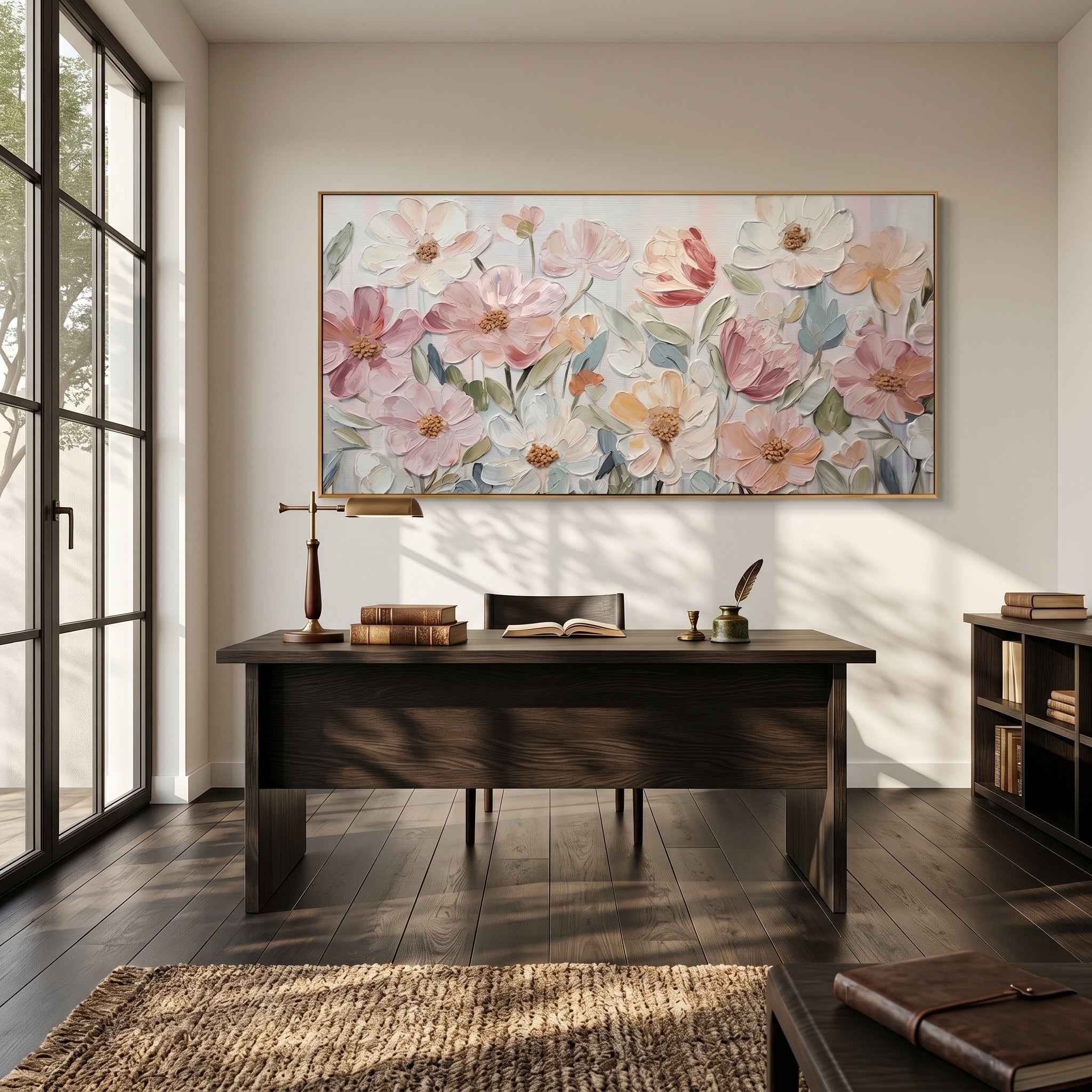 Morning Dew Whispers – Modern Impasto Pastel Blush Floral Canvas | Romantic Living Room Wall Art