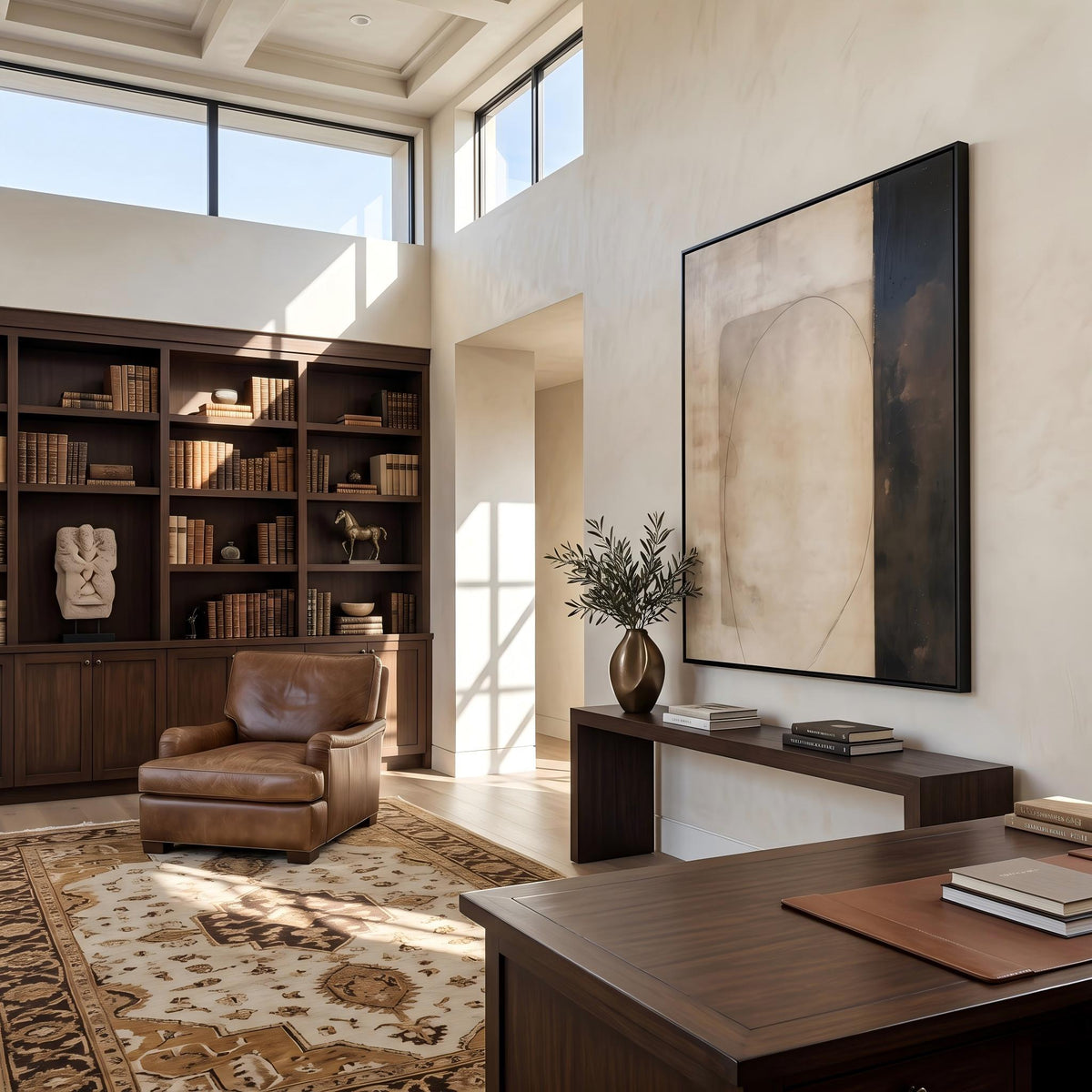 Stone Doorway in Haze – Earth Tone Minimalist Abstract Painting | Wabi-Sabi Vertical Wall Art