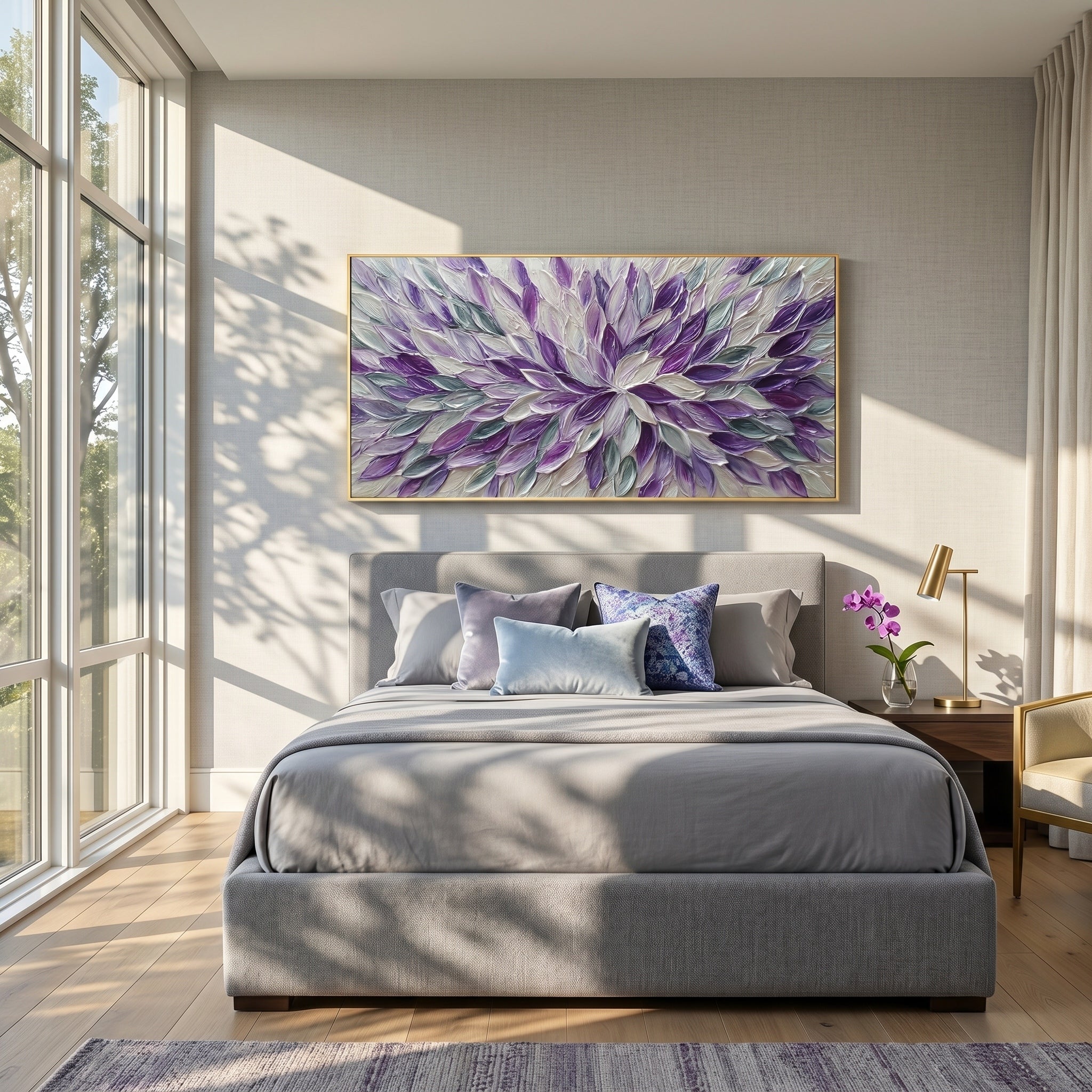 Lavender Whirl – Modern Impasto Abstract Oil Painting | Textured Floral Panorama Living Room Art