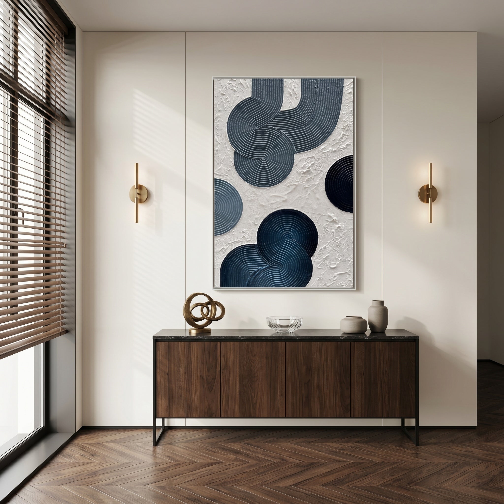 Tranquil Echoes – Wabi-Sabi Deep Teal Textured Abstract Art | Minimalist Living Room Wall Decor