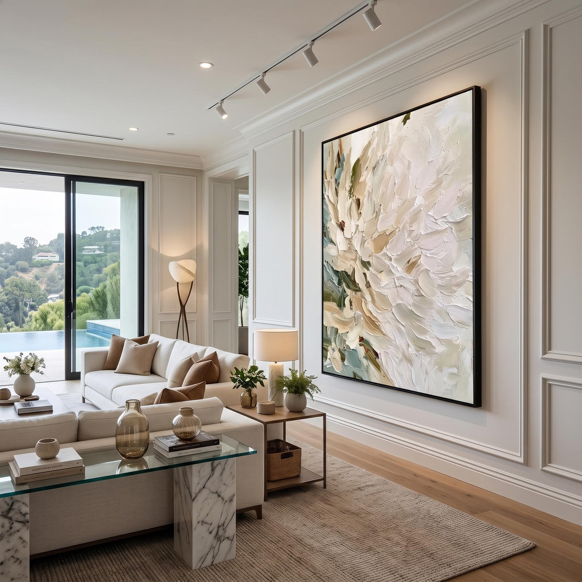 White Petals Catch Light – White Floral Painting | Textured Vertical Wall Art
