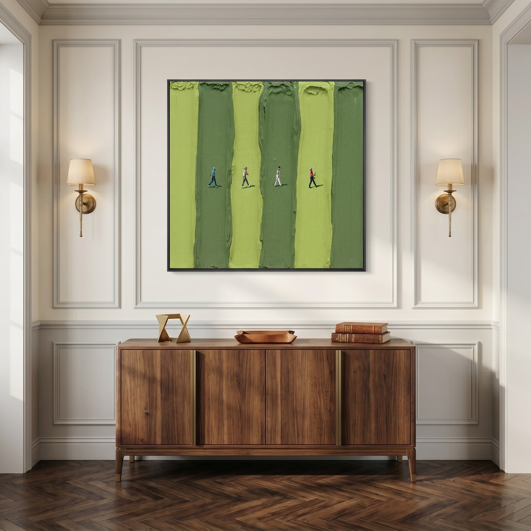 Greenway Stroll – Fresh Green Impasto Miniature Golf Abstract Canvas | Modern Minimalist Room Art
