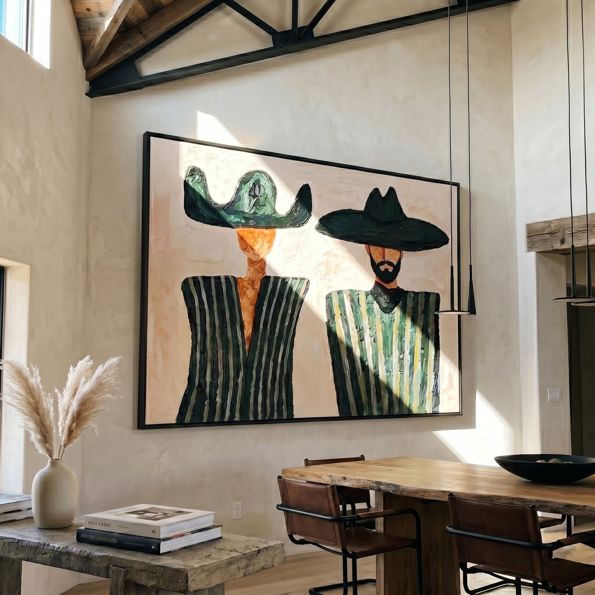Desert Whispers – Modernist Striped Figure Painting | Minimalist Impasto Entryway Art