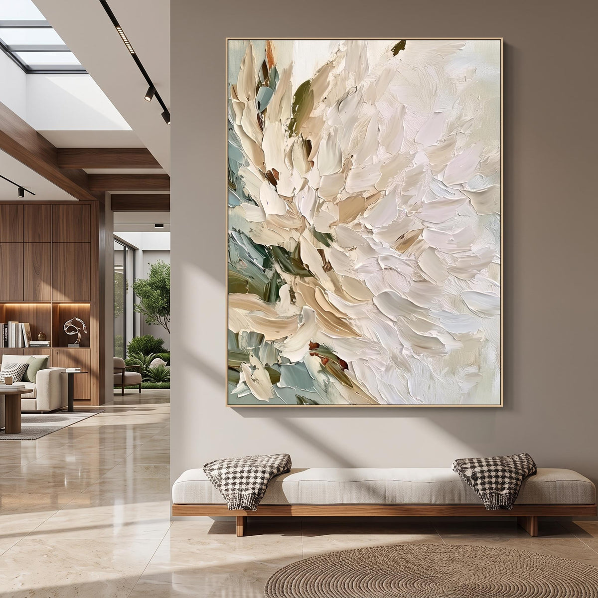 White Petals Catch Light – White Floral Painting | Textured Vertical Wall Art
