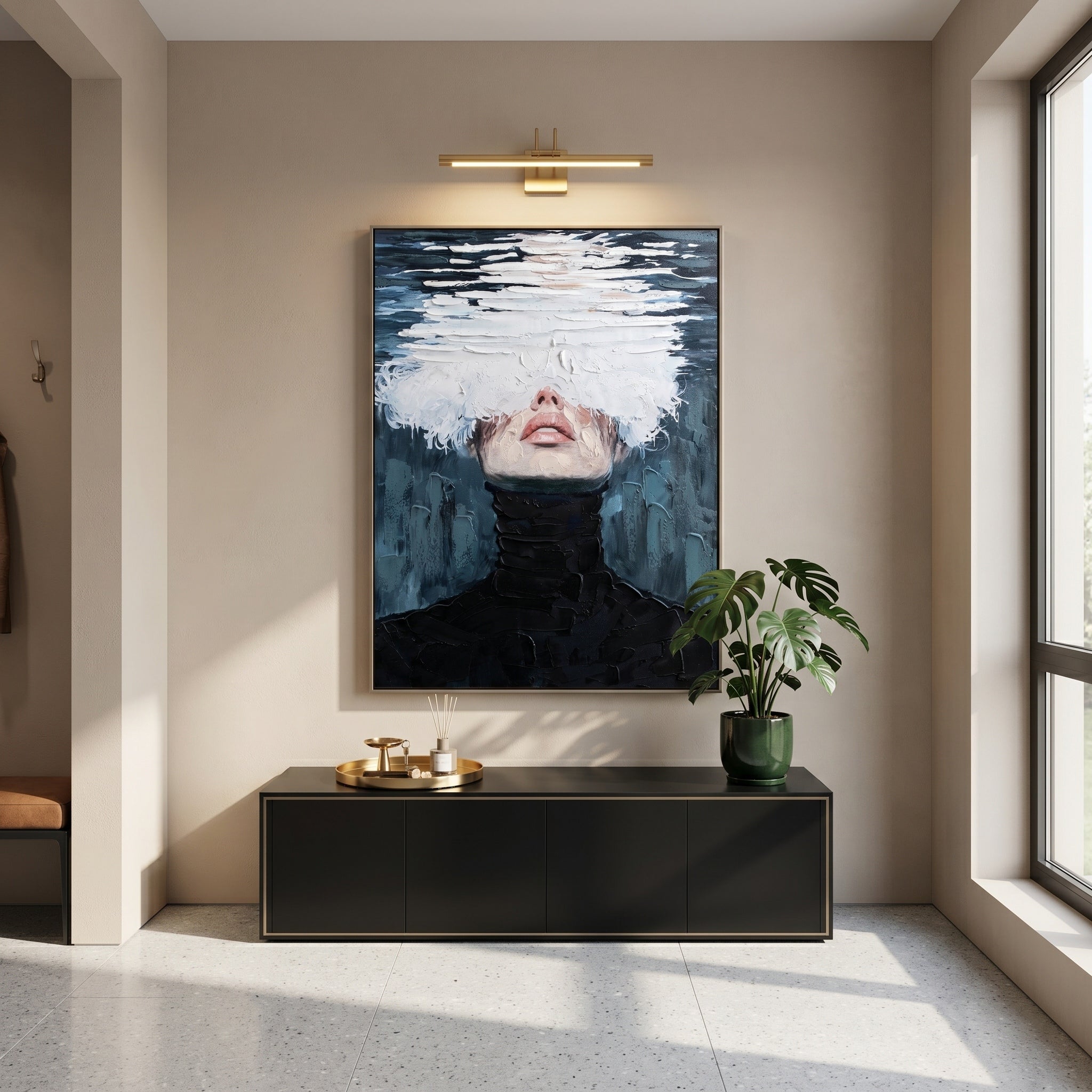 Sea of Consciousness – Modern Surrealist Heavy Impasto Portrait | Avant-Garde Minimalist Wall Art