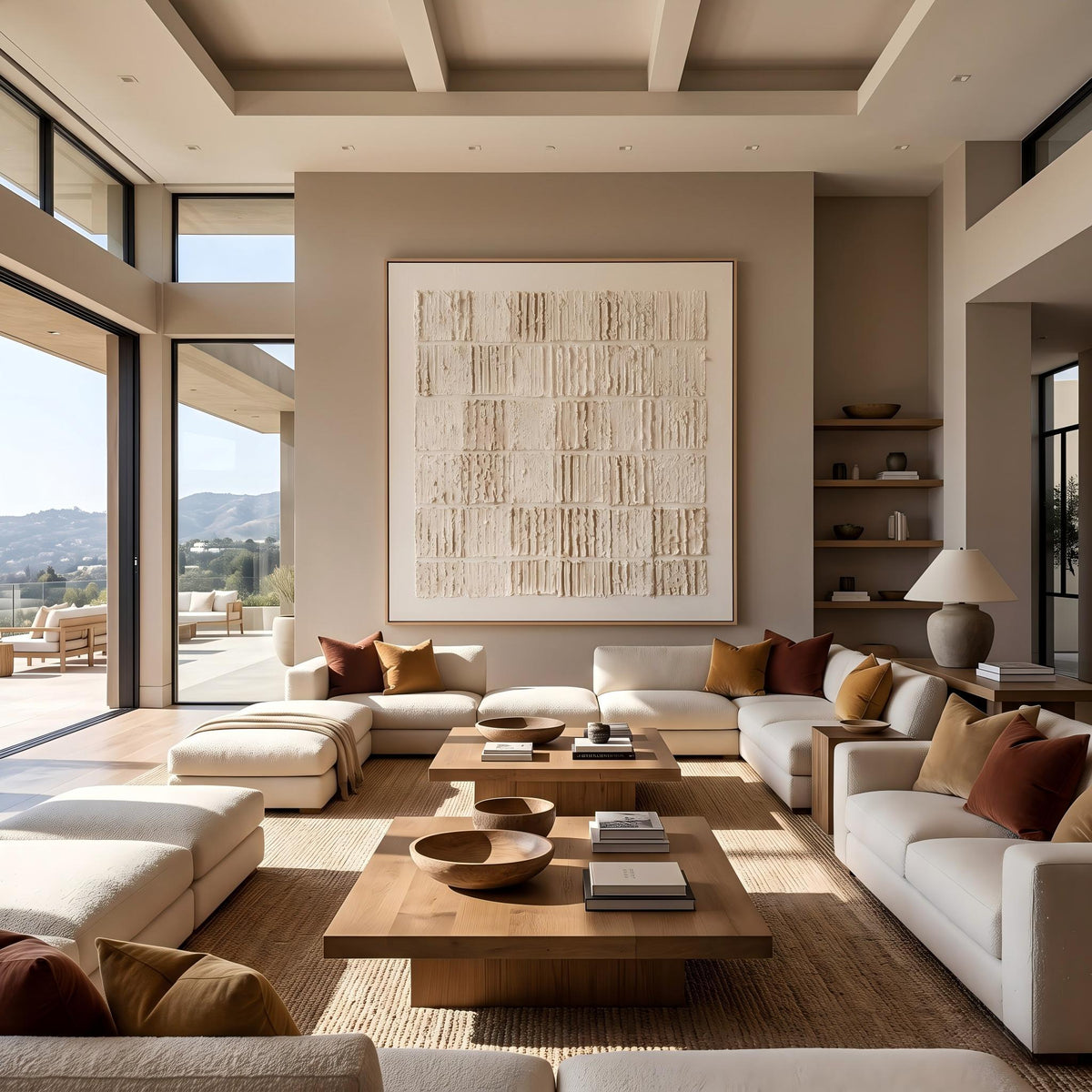 Quiet Blocks Hold Light – Cream Geometric Relief Painting | Wabi-Sabi Square Wall Art