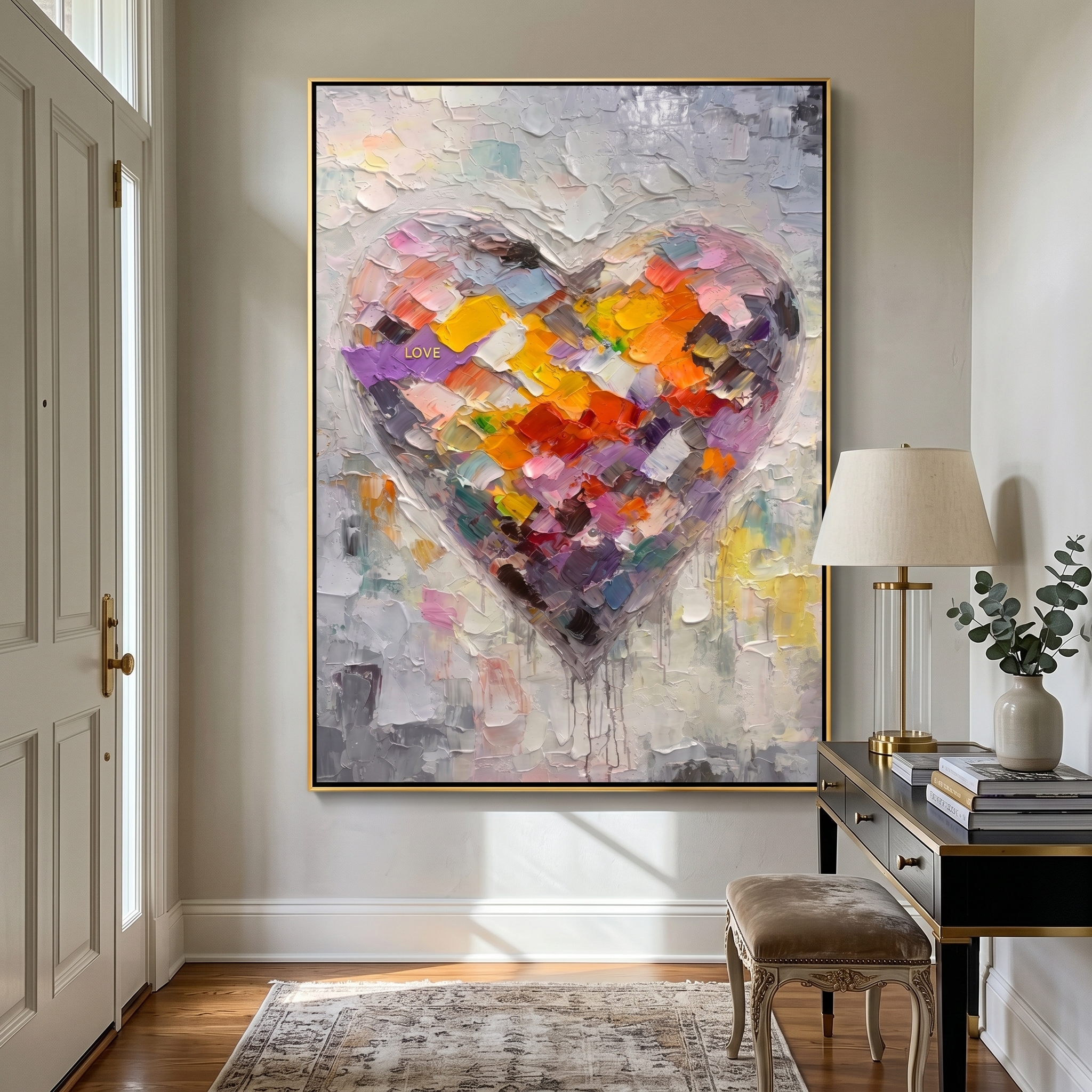Vibrant Heartbeat – Modern Heavy Impasto Heart Painting | Contemporary Colorful Living Room Art