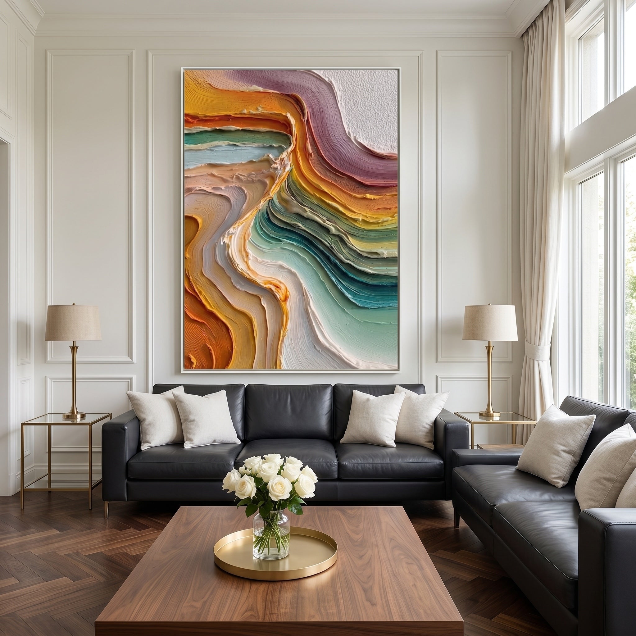 Luminous Veins – Wabi-sabi Heavy Impasto Abstract Painting | Contemporary Minimalist Living Room Art