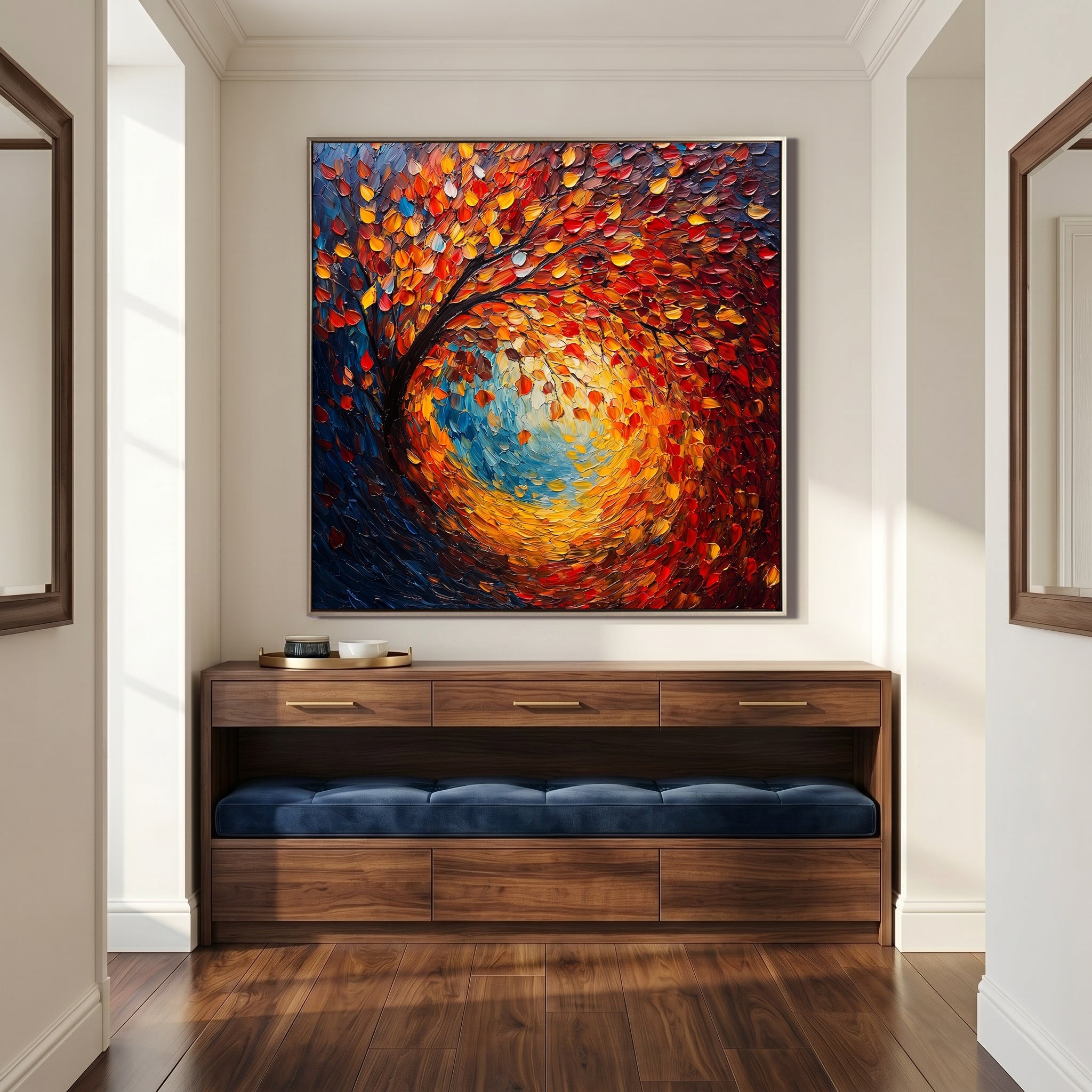 Vortex of Light – Modern Impasto Expressionist Oil Painting | Creative Van Gogh Style Textured Hallway Art
