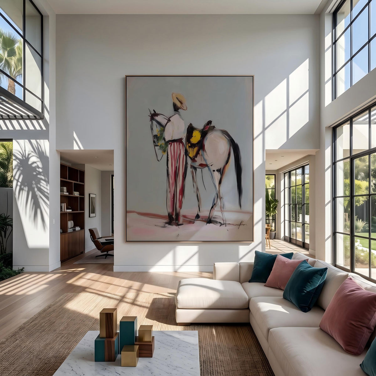 Painted Reins Between Friends – Colorful Western Riders Painting | Contemporary Vertical Wall Art