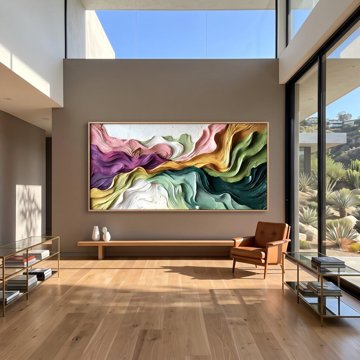Prismatic Valley Current – Multicolor Flowing Abstract Painting | Contemporary Horizontal Wall Art