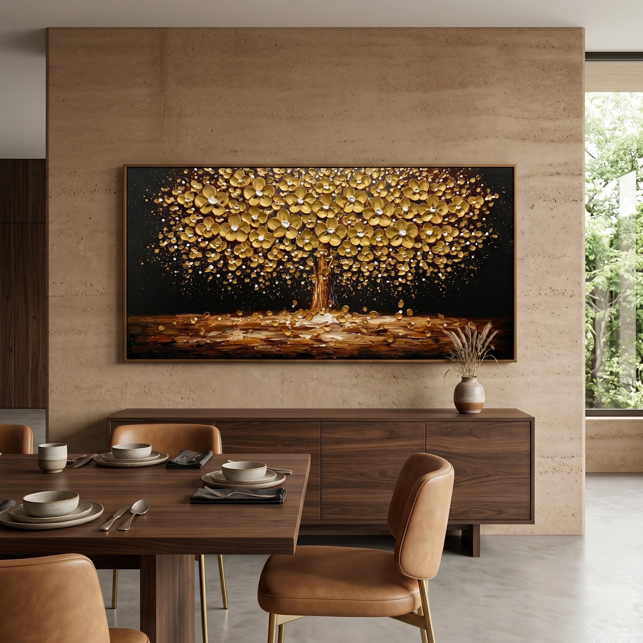 Timeless Gold – Black & Gold Impasto Tree of Life Canvas | Modern Luxury Living Room Statement Art