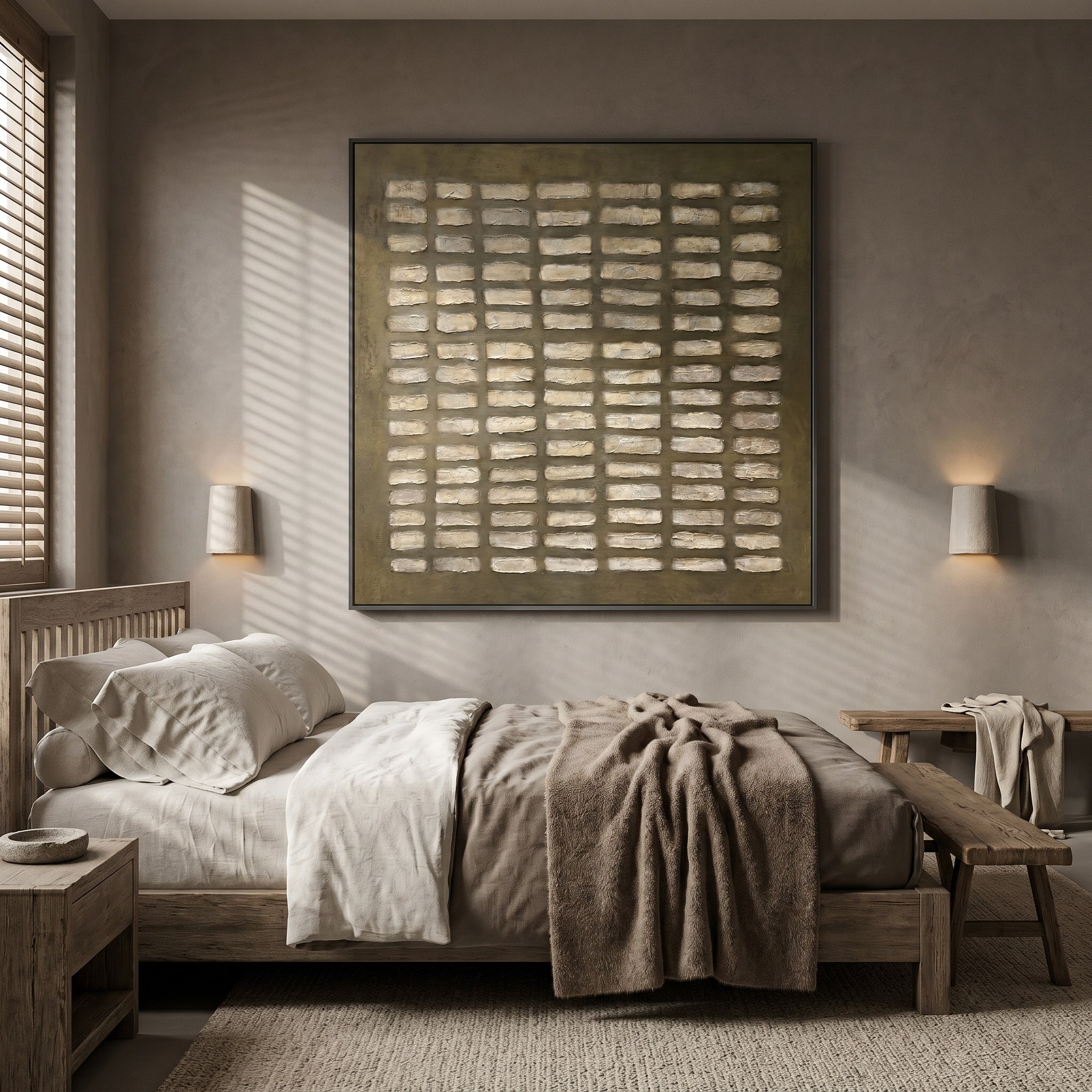 Time Matrix – Wabi-Sabi Style Earth-Tone Minimalist Texture Painting | Modern Abstract Geometric Entryway Art
