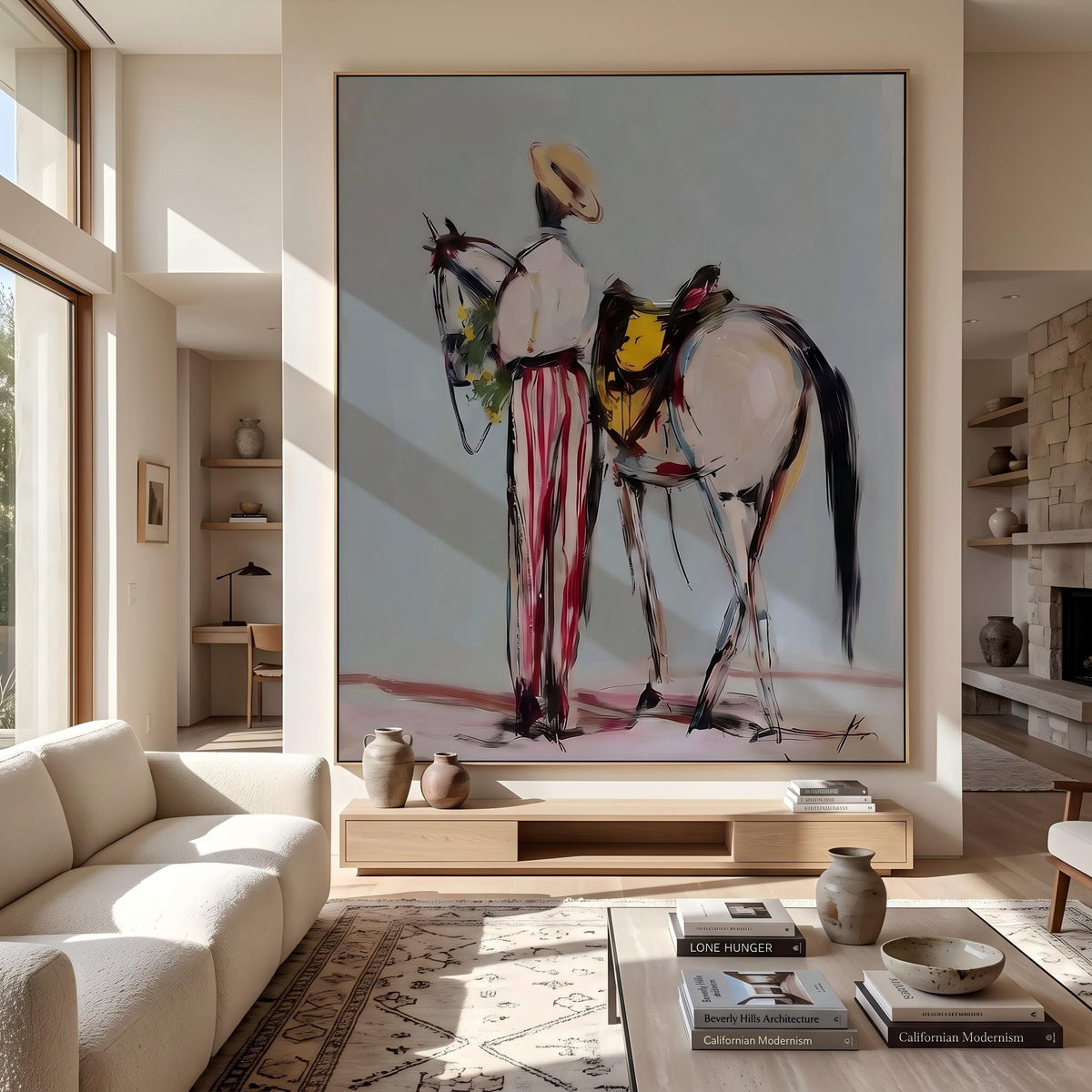 Painted Reins Between Friends – Colorful Western Riders Painting | Contemporary Vertical Wall Art