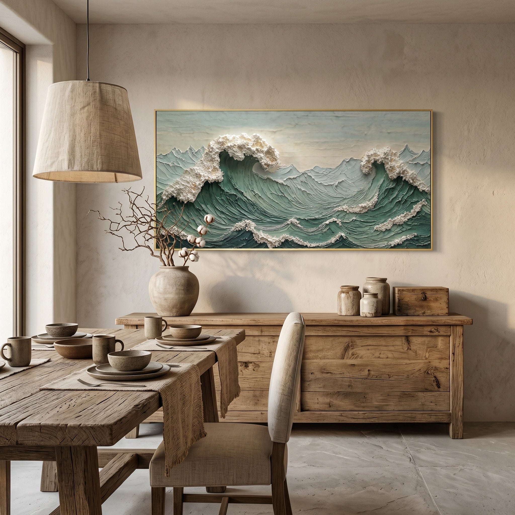 The Awakening Surge – Modern Heavy Impasto Painting | Creative Wabi-Sabi Sea Wave Living Room Art