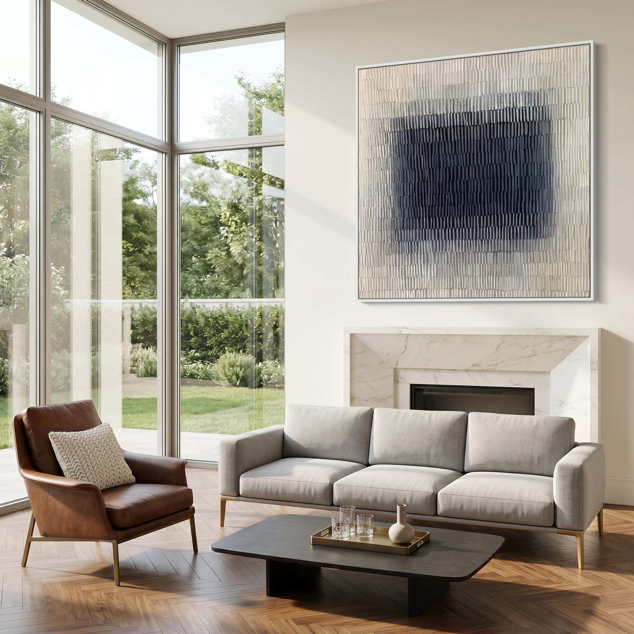 Deep Resonance – Minimalist Monochromatic Heavy Textured Array | Wabi-Sabi Square Hallway Art