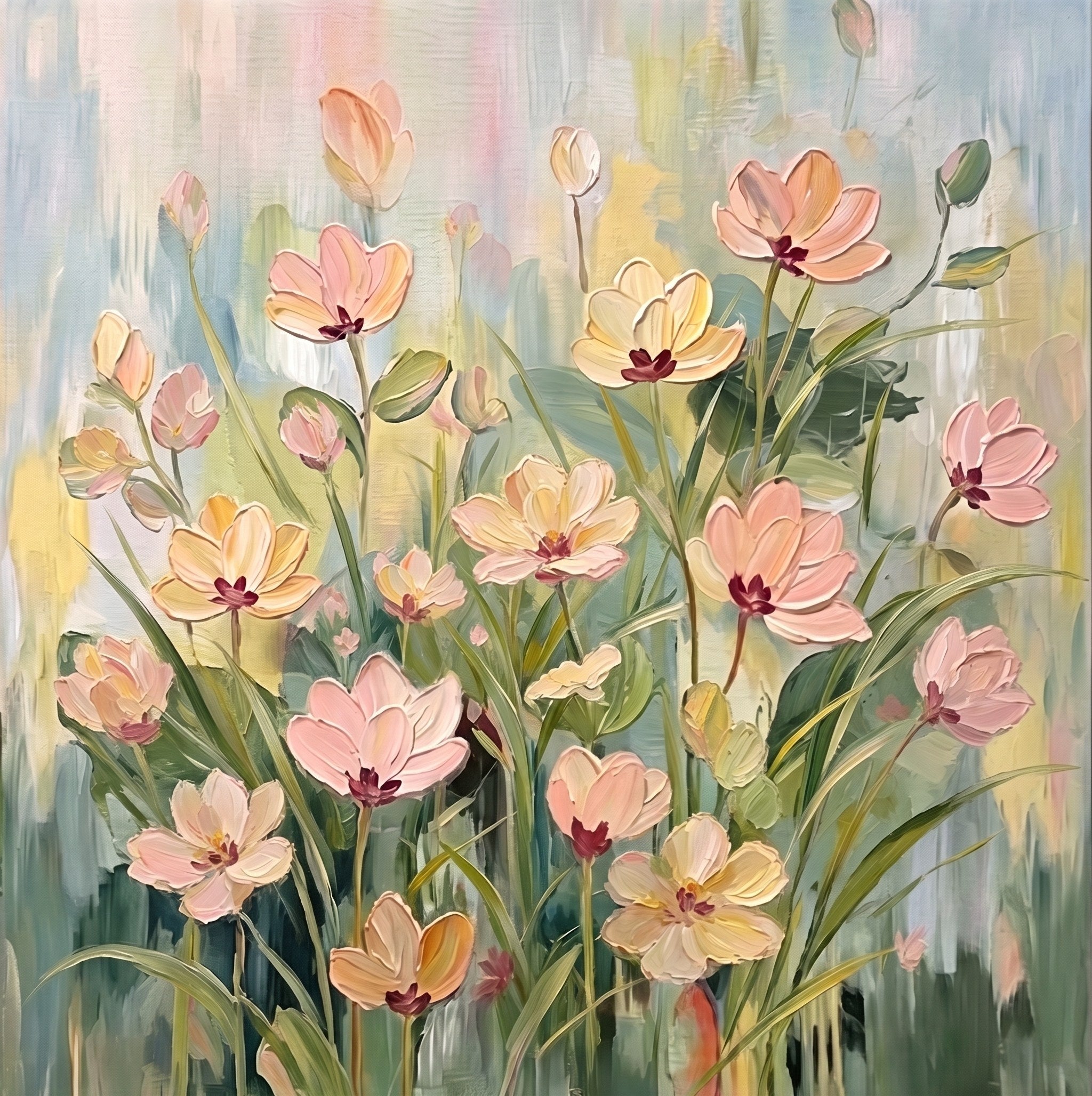 Velvet Bloom – Impasto Floral Oil Painting | Cream-Style Textured Hallway Wall Art