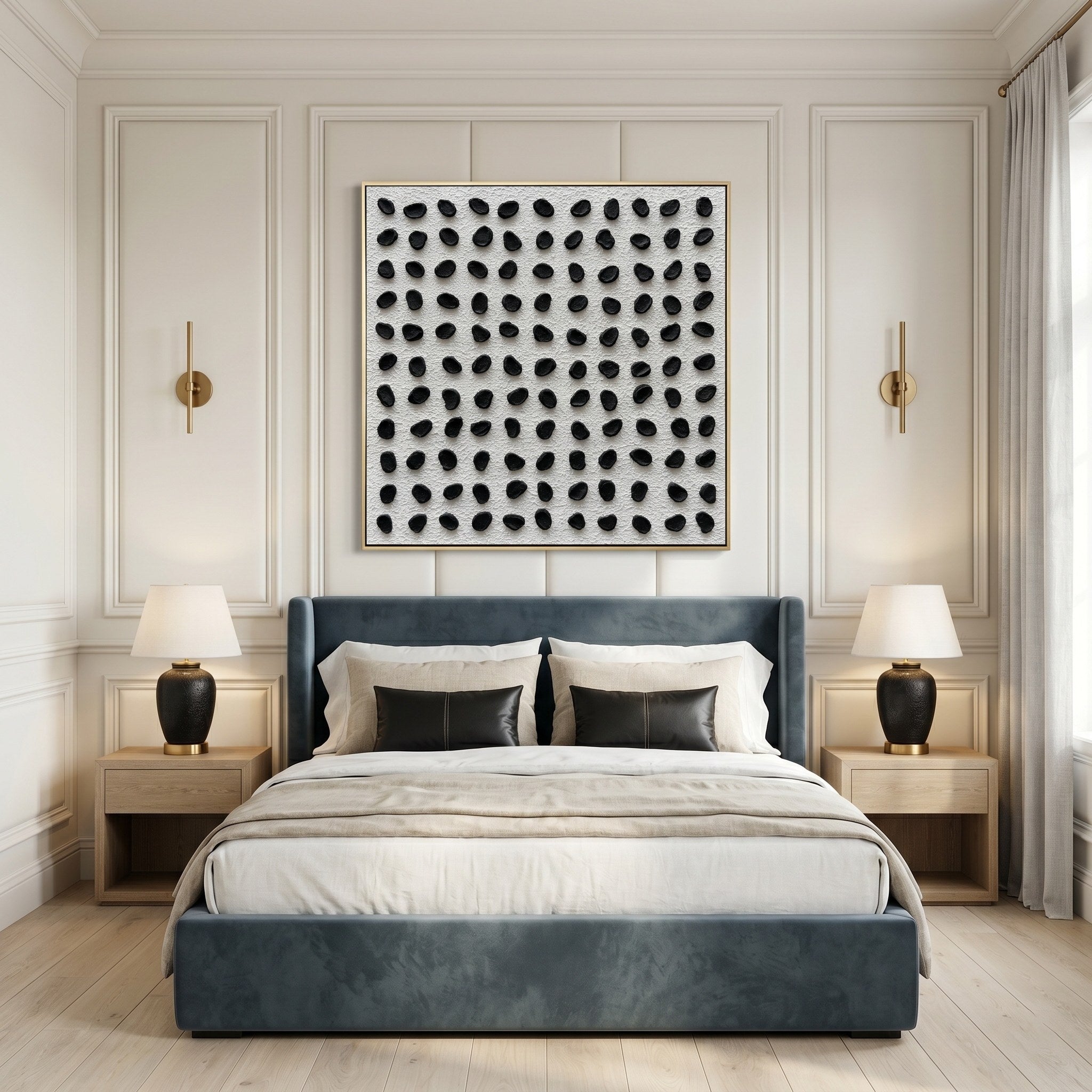 Rhythm of Order – Wabi-Sabi Black & White Heavy Textured Abstract Grid | Minimalist Hallway Decor