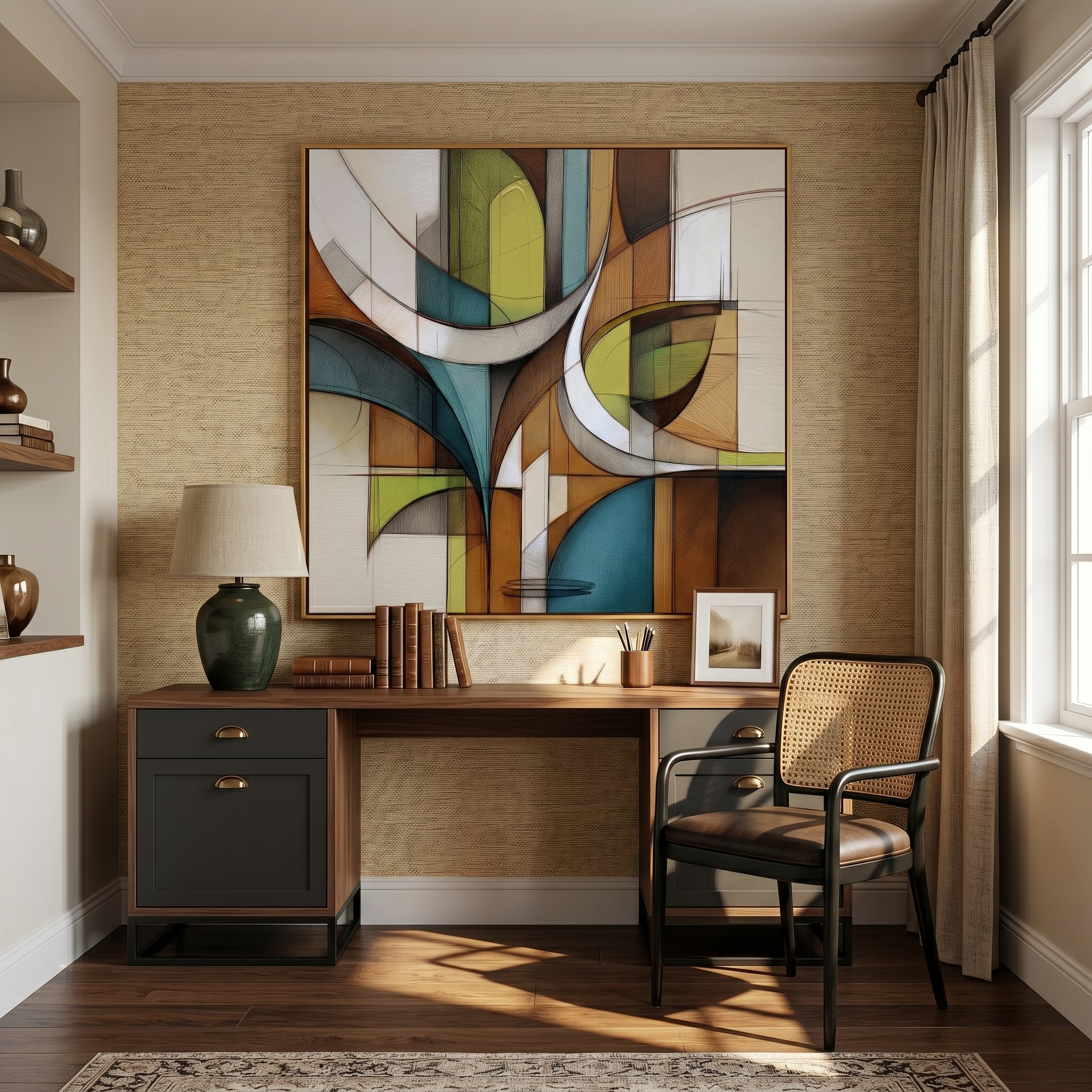 Rational Arcs – Mid-Century Modern Geometric Abstract Canvas | Retro Elegance Hallway Art