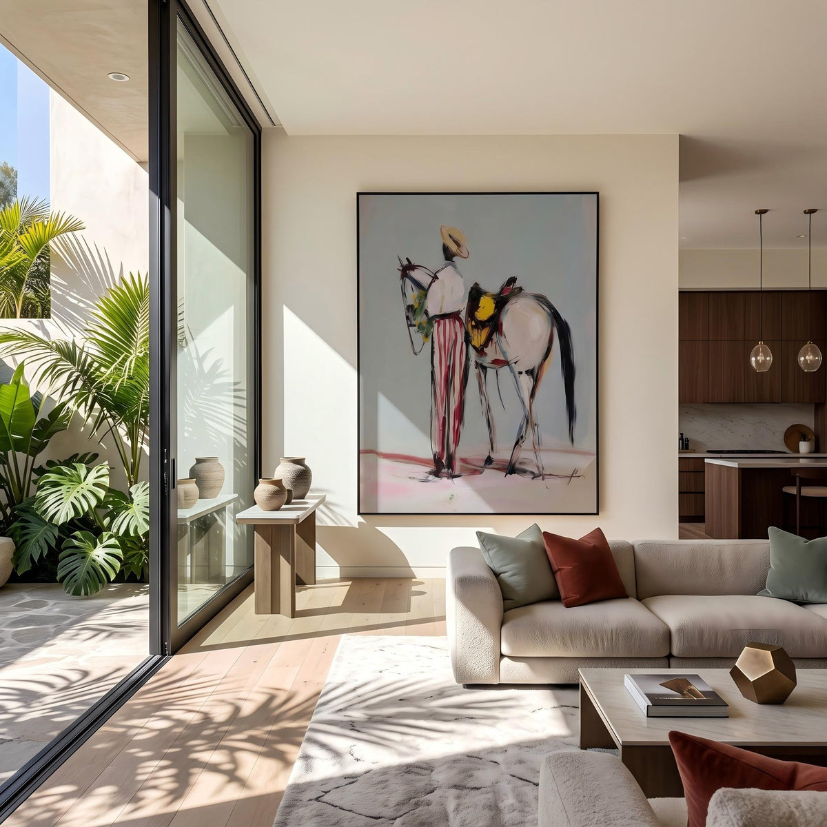 Painted Reins Between Friends – Colorful Western Riders Painting | Contemporary Vertical Wall Art