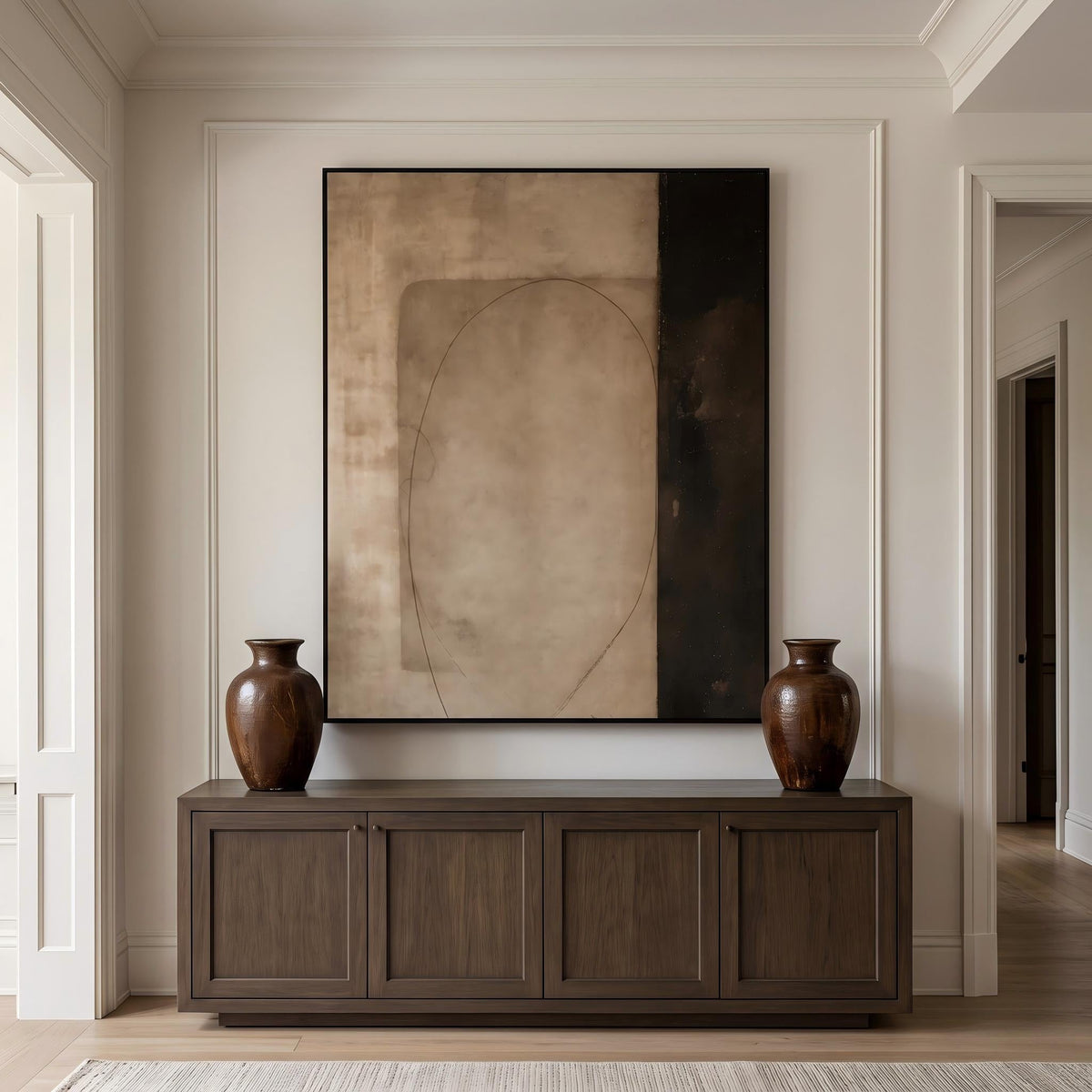 Stone Doorway in Haze – Earth Tone Minimalist Abstract Painting | Wabi-Sabi Vertical Wall Art