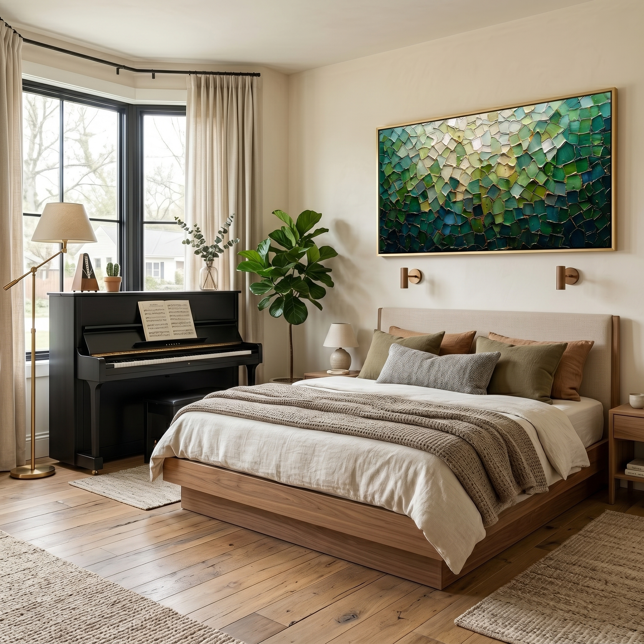 Emerald Mosaic – Modern Luxury Textured Art | Impasto Peacock Green Abstract Living Room Art