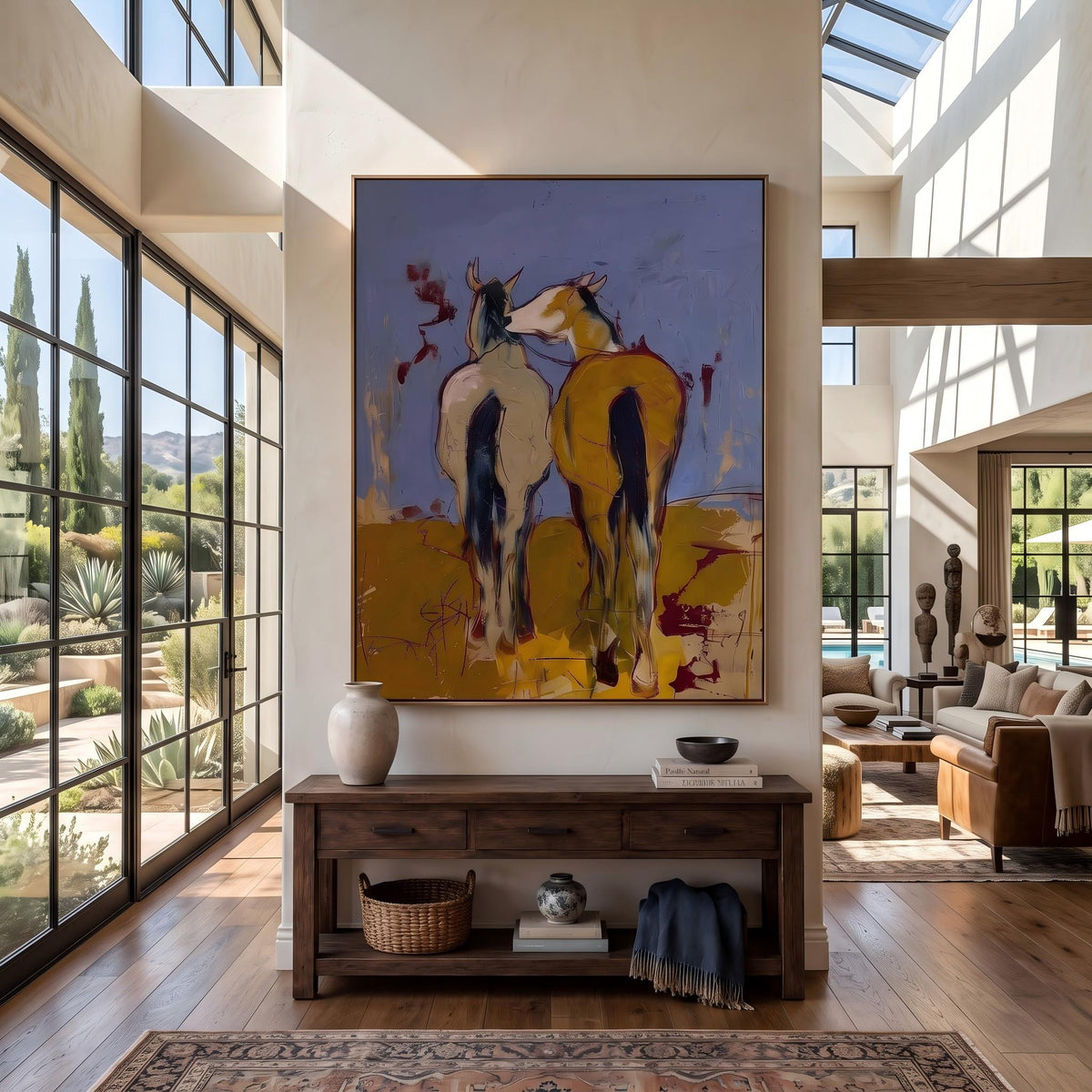 Wild Companions Cross Twilight – Pop Art Western Riders Painting | Colorful Vertical Wall Art