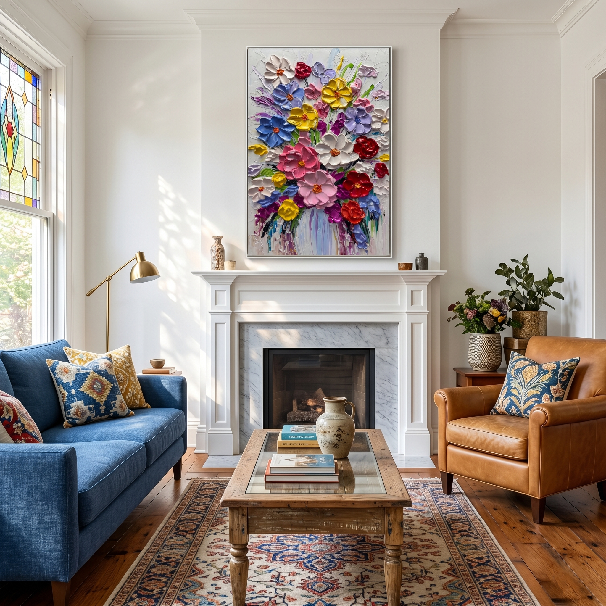 Poetry of Blooms – Modern Impasto Floral Art | Healing Multicolored Living Room & Dining Wall Decor