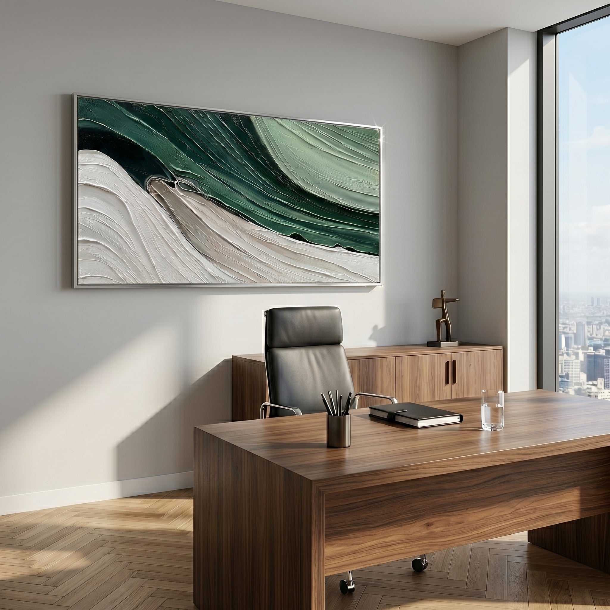 Verdant Flow - Modern Minimalist Forest Green Texture Canvas | Abstract Living Room Wall Art