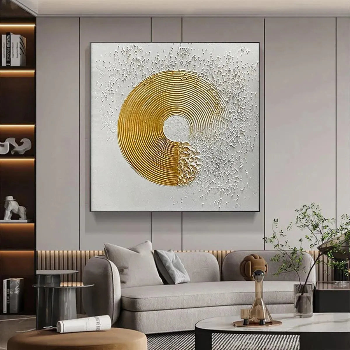 Golden Vortex – Gold Leaf Zen Circle Relief Texture Painting | Modern Luxury Metallic Living Room & Hotel Art