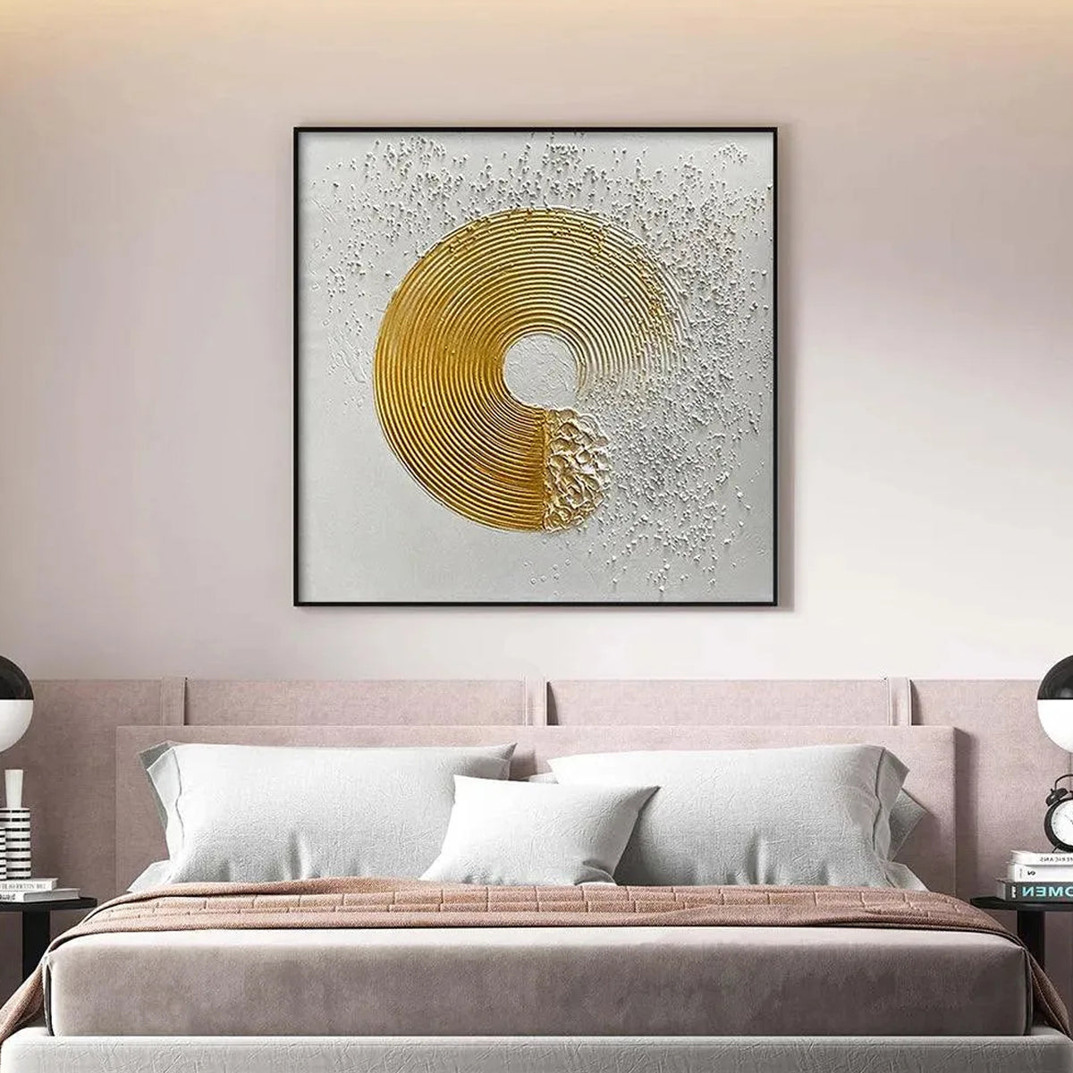 Golden Vortex – Gold Leaf Zen Circle Relief Texture Painting | Modern Luxury Metallic Living Room & Hotel Art