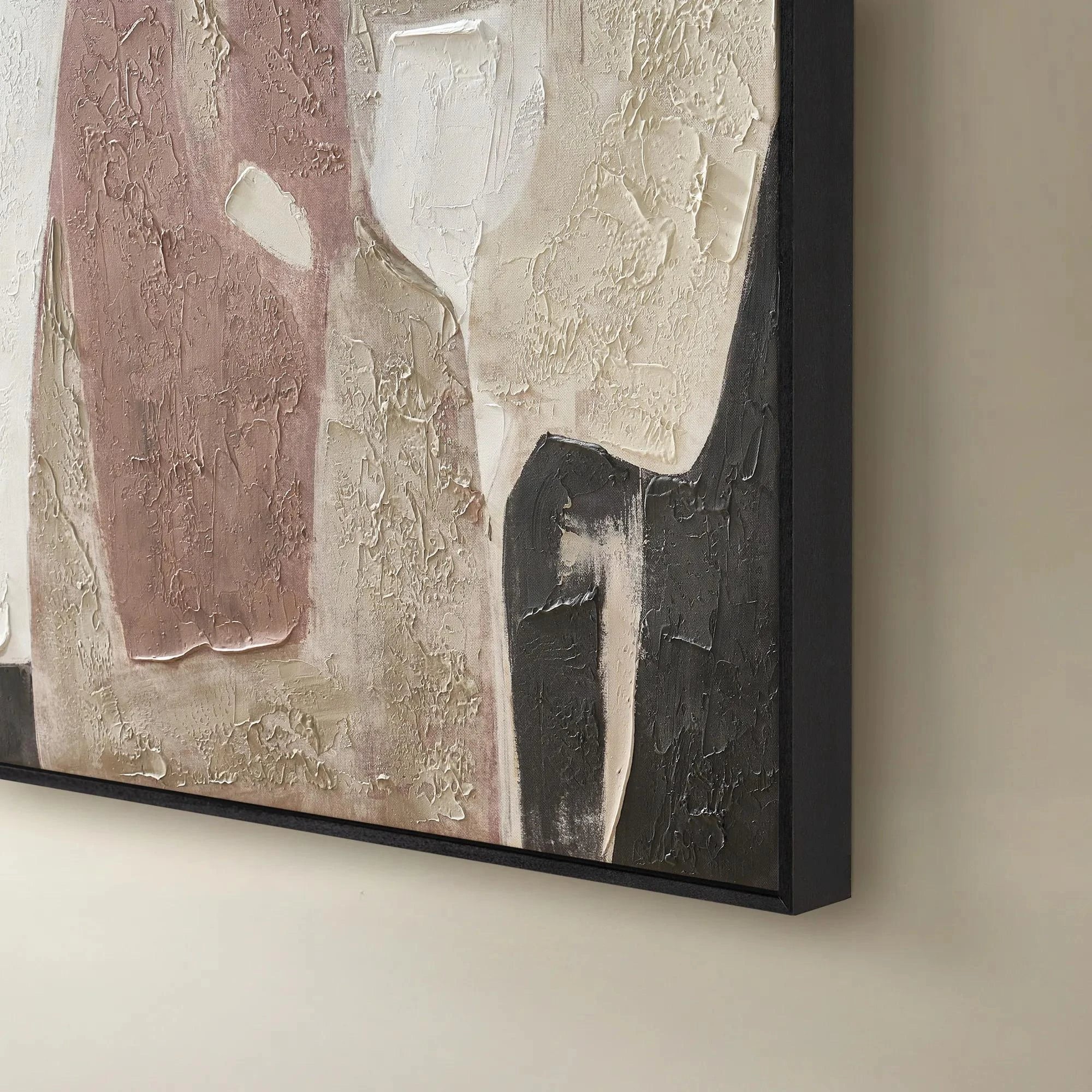 Earthy Poetics – Wabi-Sabi Terracotta and Black Plaster Texture Abstract Canvas | Minimalist Hallway Art