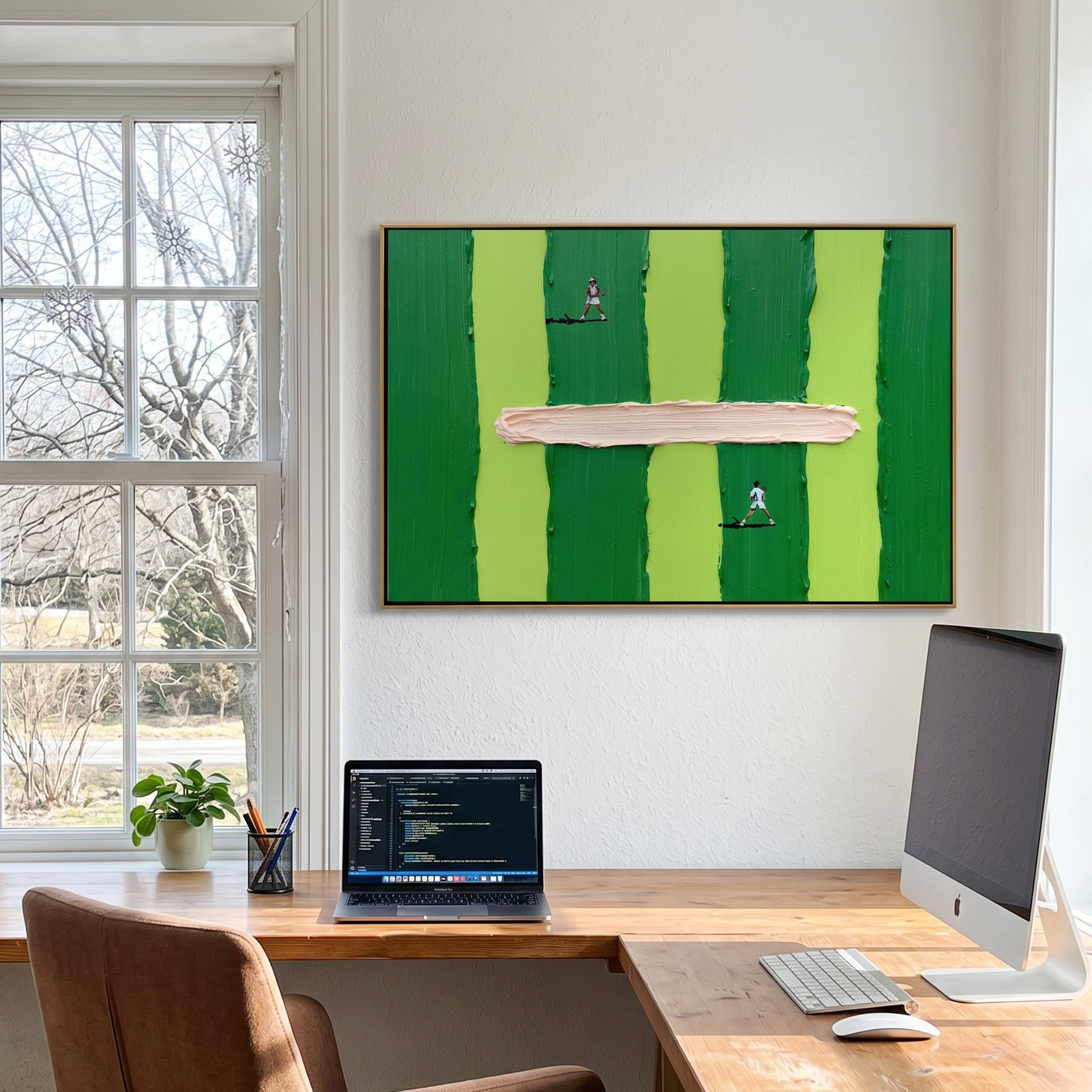 The Match Point – Modern Minimalist Tennis Themed Oil Painting | Textured Sport Office Decor