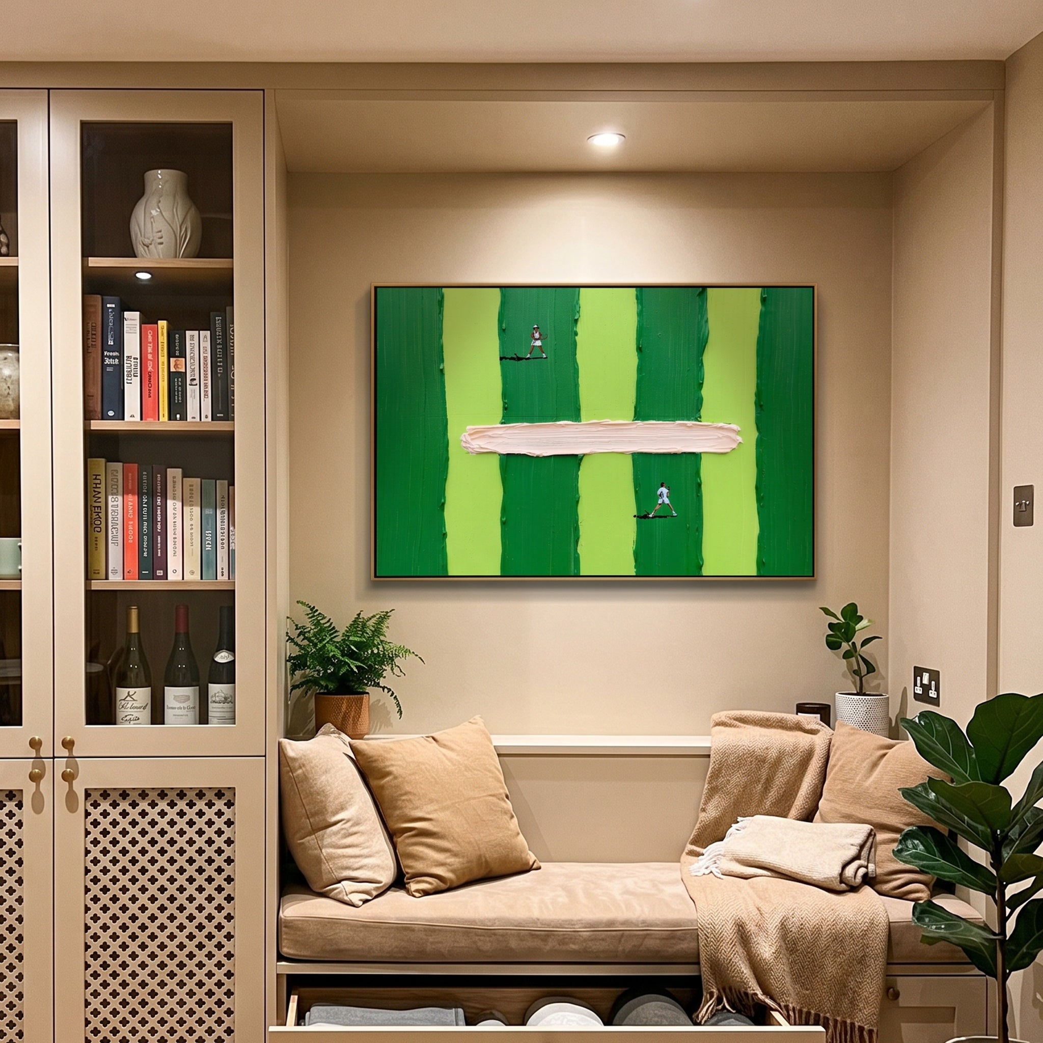 The Match Point – Modern Minimalist Tennis Themed Oil Painting | Textured Sport Office Decor