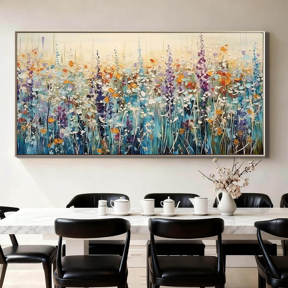 Morning in Giverny – Thick Impasto Wildflower Meadow Painting | Colorful Impressionist Floral Living Room Art