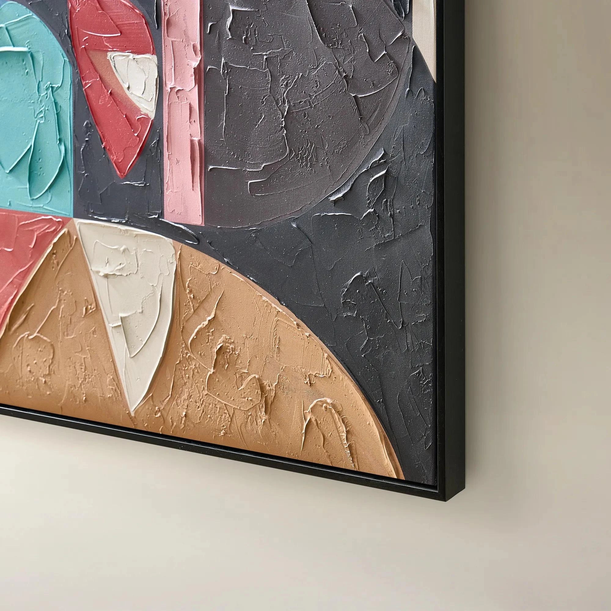 Geometric Pulse – Hand-Painted Multicolored Geometric Block Plaster Effect Abstract Painting | Bold Abstract Palette Knife Living Room Art