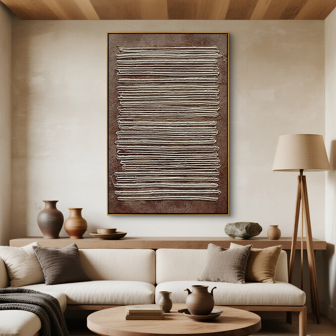 Earthen Linen – Modern Terracotta & White Plaster Relief Grid Wabi-Sabi Painting | Japandi Organic Wabi-Sabi Living Room & Hallway Art