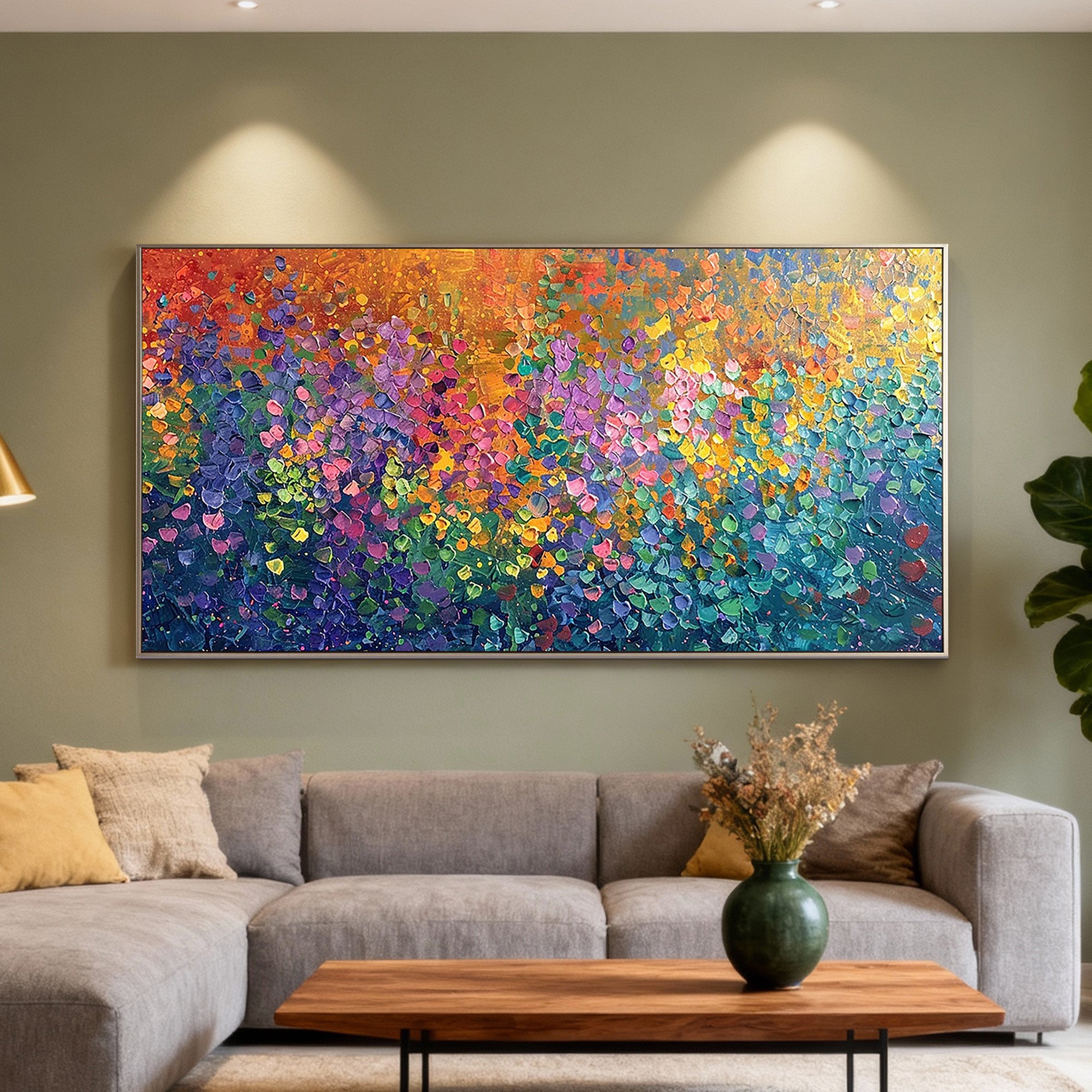 Secret Aurora – Modern Impressionist Vibrant Rainbow Painting | Abstract Heavy Textured Living Room Art
