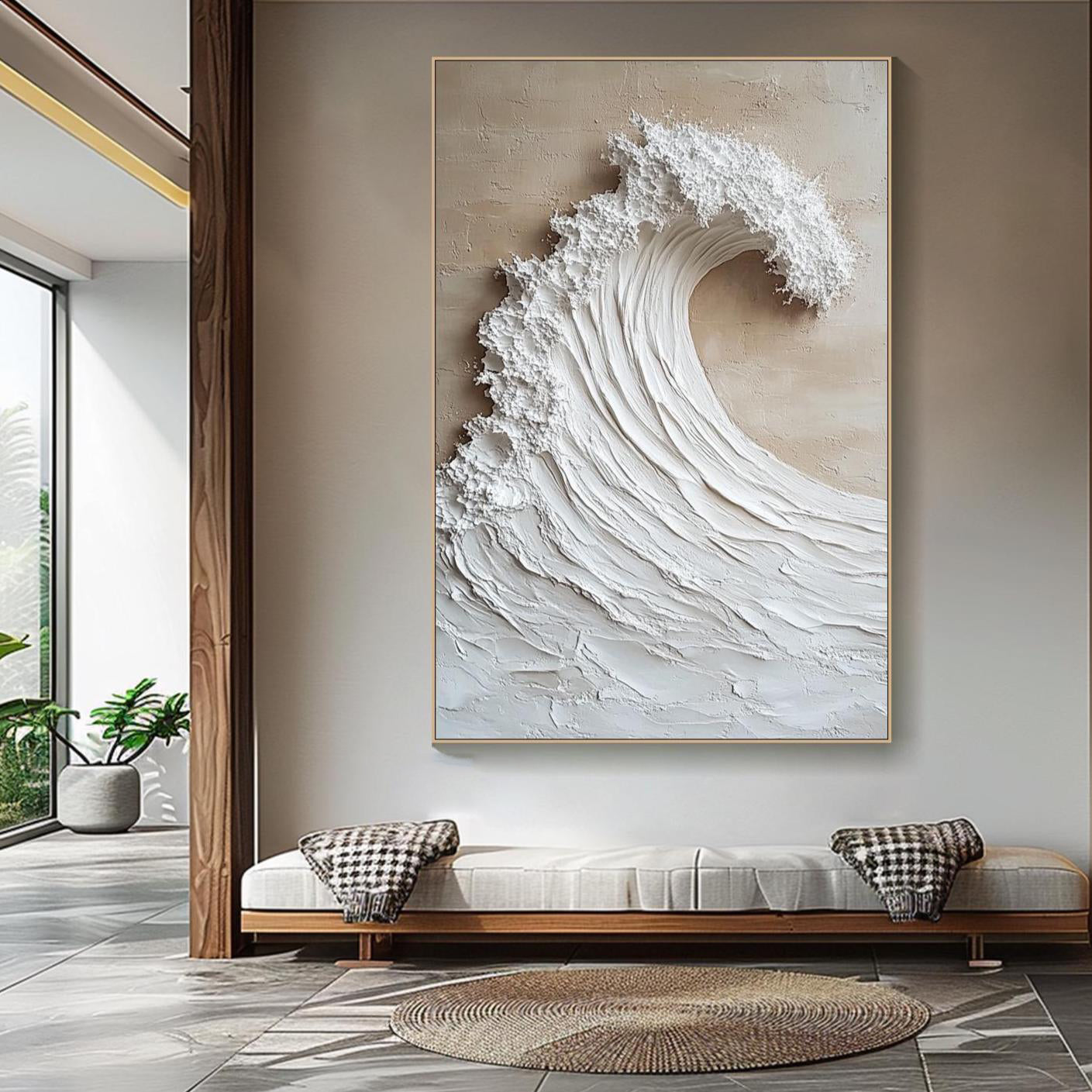 White Crest – Modern Ocean Wave Relief Texture Painting | Coastal Modern Living Room & Bedroom Art