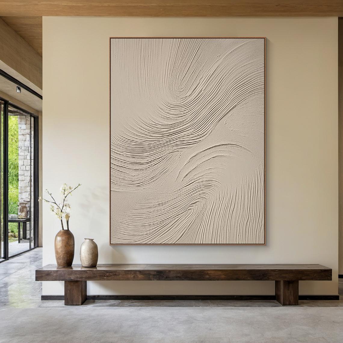 Dunes Rhythm – Hand-Painted Minimalist Beige Plaster Effect Relief Wabi-Sabi Painting | Japandi Organic Wabi-Sabi Living Room & Hallway Art