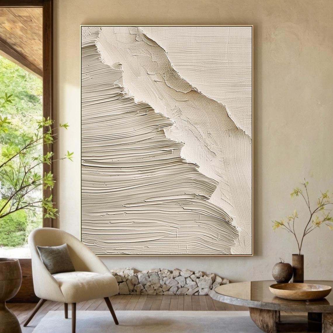 DESERT STRATA: Texture Wall Art, Hand-Painted Neutral Sandstone Plaster Effect Grained Relief Canvas Painting