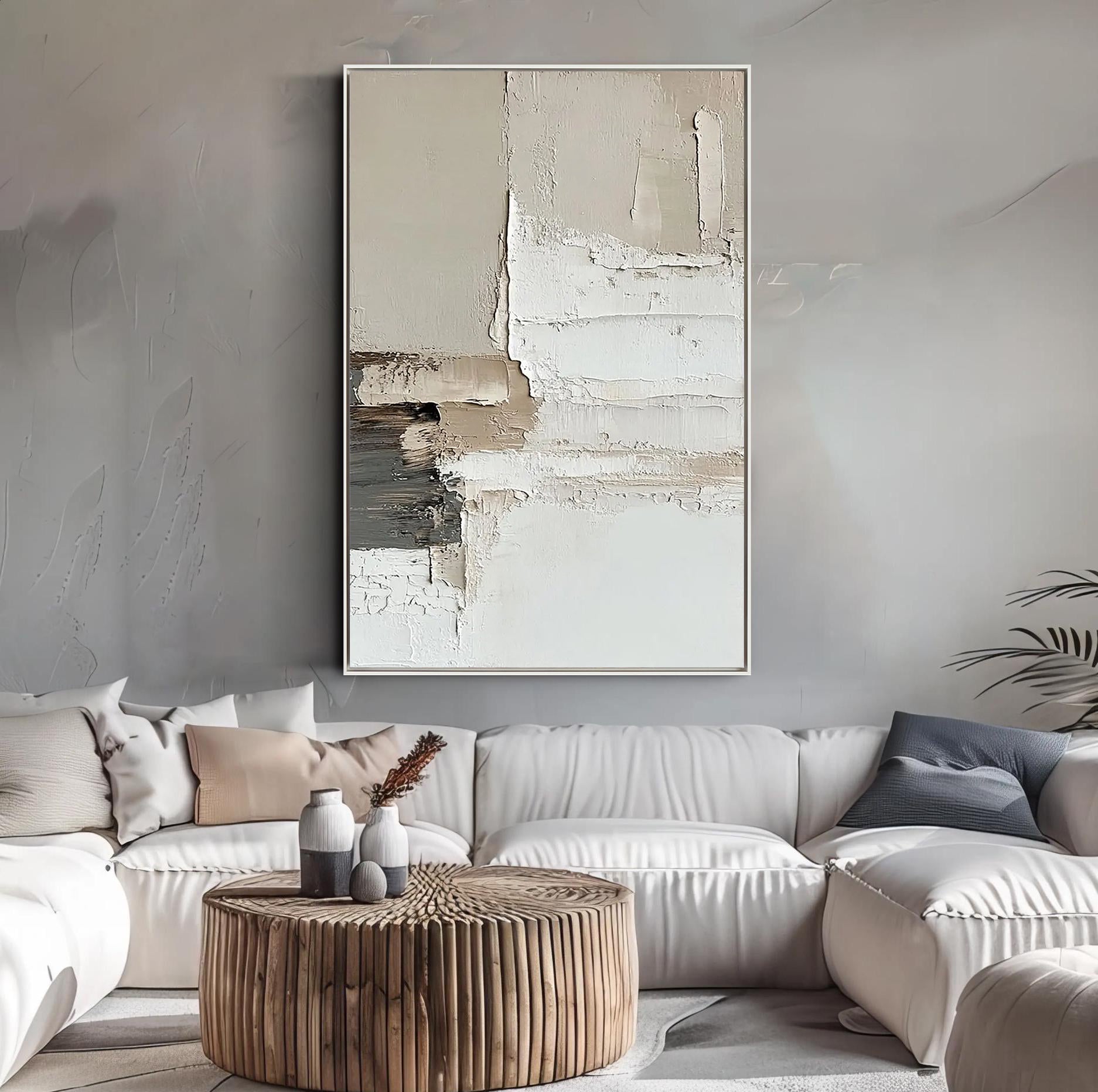 Modern Layers – Hand-Painted Minimalist Neutral Beige and Grey Palette Knife Abstract Painting | Modern Minimalist Bedroom & Home Office Art