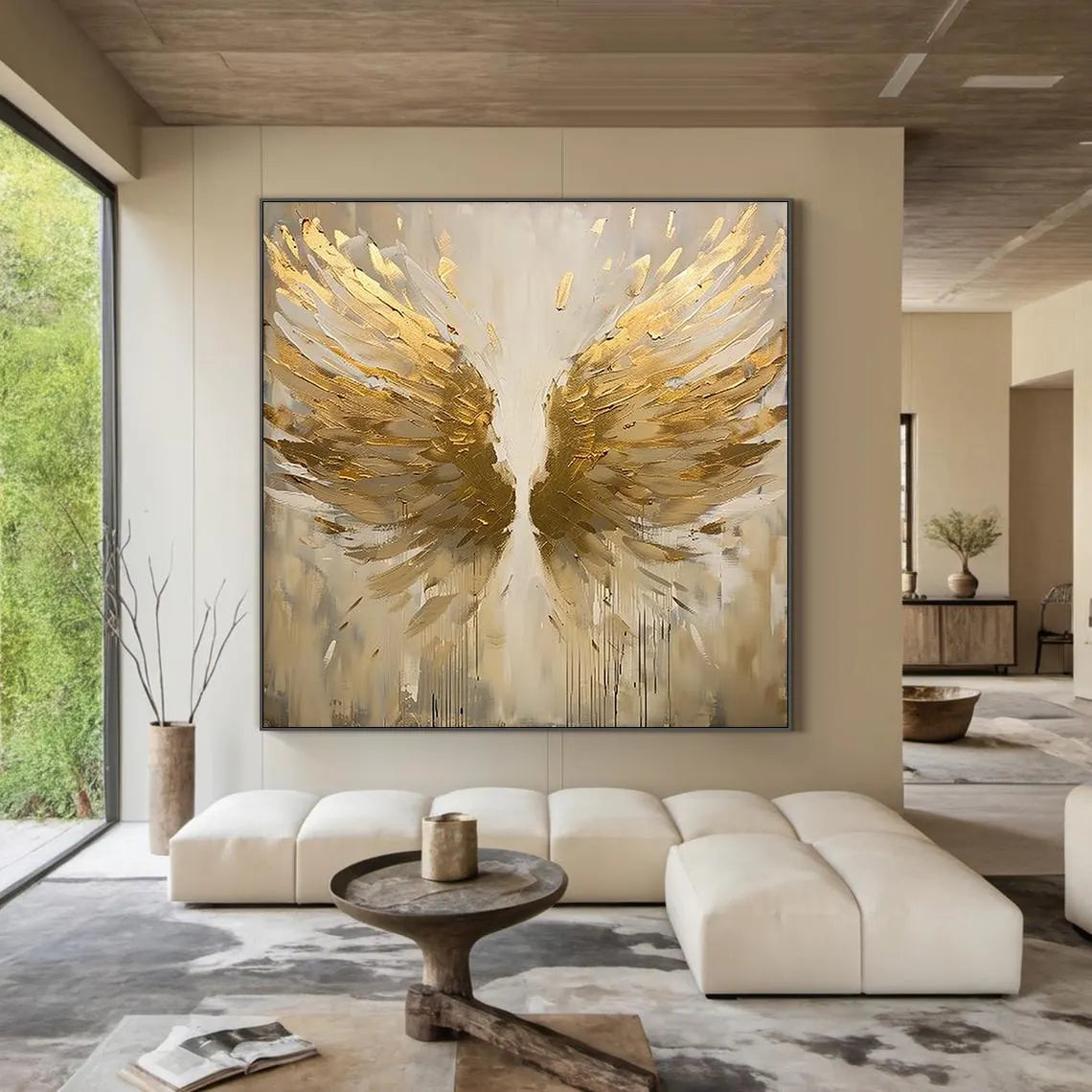 Seraphim Wings – Modern Luxury Gold Impasto Abstract Painting | High-End Textured Hallway Art