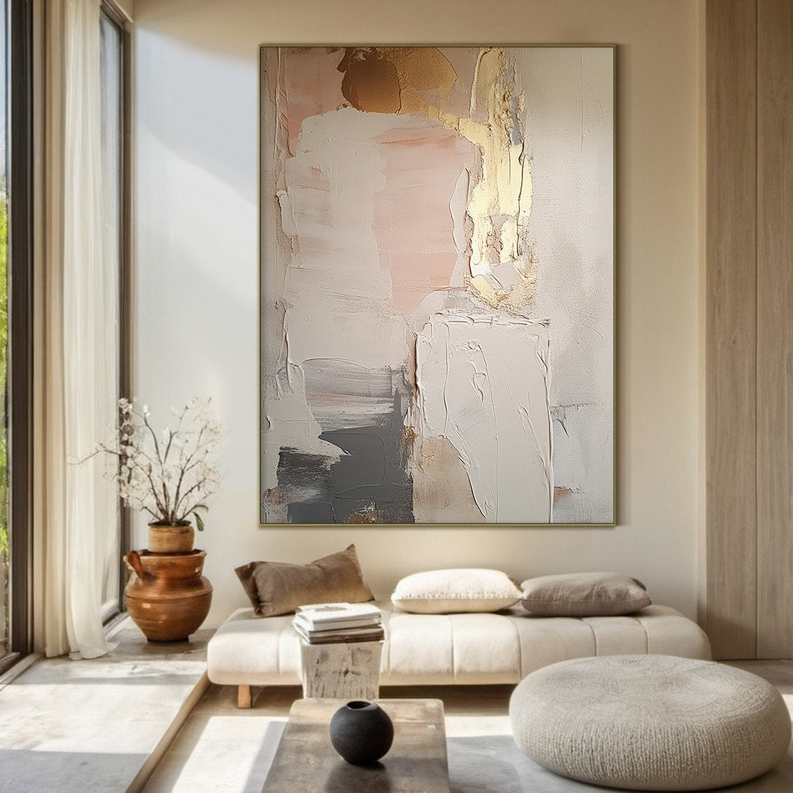 Golden Fragment – Hand-Painted Gold Leaf Foil Mixed Media Relief Abstract Painting | Modern Abstract Living Room & Office Art